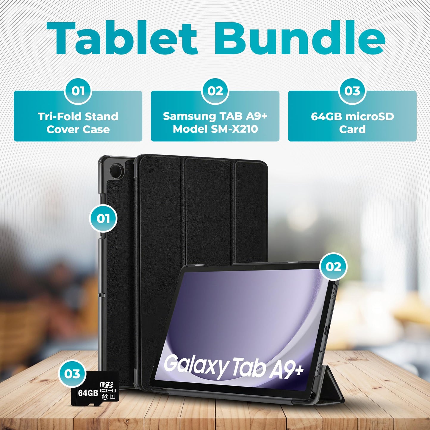 SAMSUNG 2024 Galaxy Tab A9+ 11 inch 64GB | Android 13 WiFi international touch screen | large screen, quad speakers, slim | tablet pack, hard case with stand