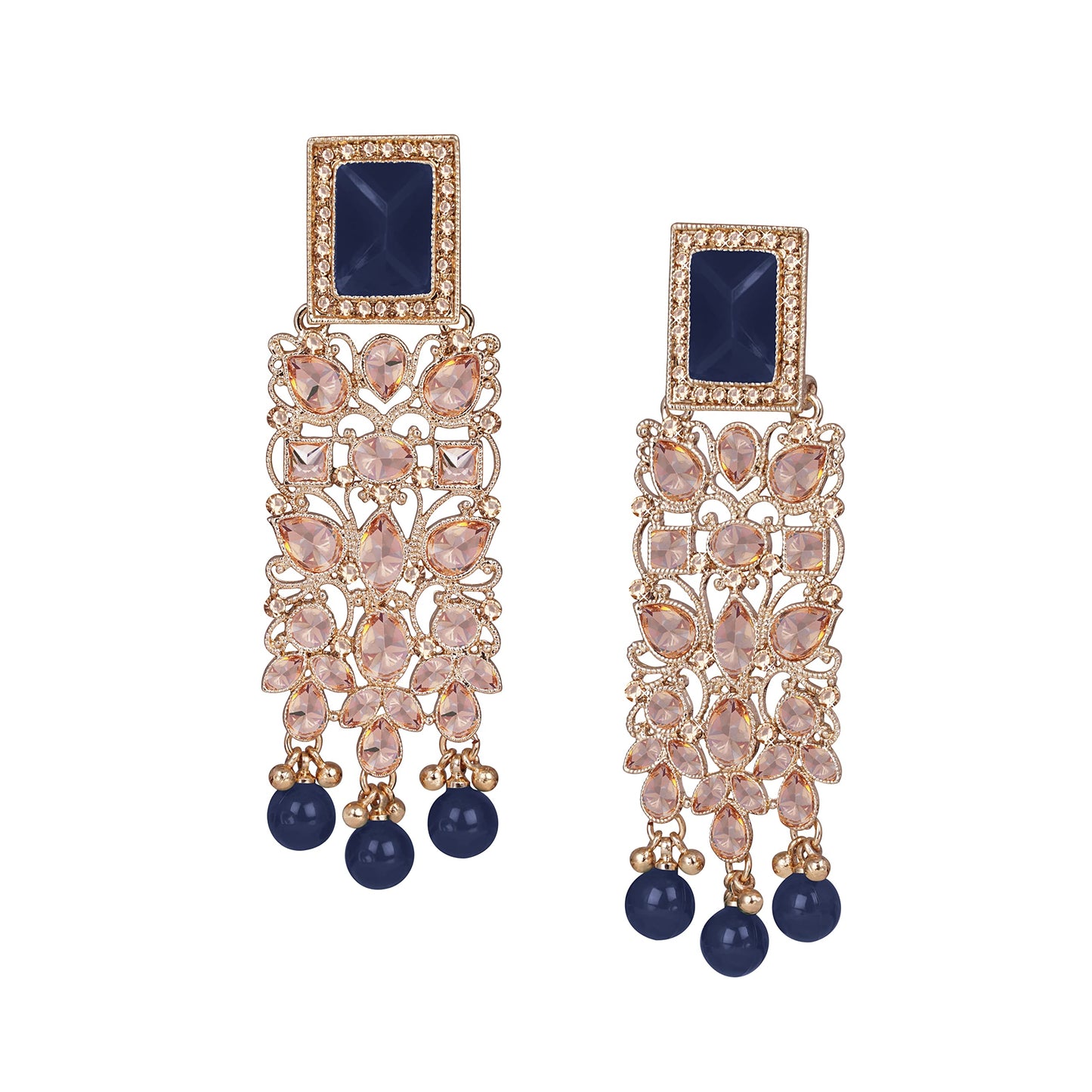 JFL - Jewellery for Less Stylish Beautiful Gold Tone LCD Polki Stone Studded with Drop Pearl Dangler Earrings for Women and Girls (Royal Blue).