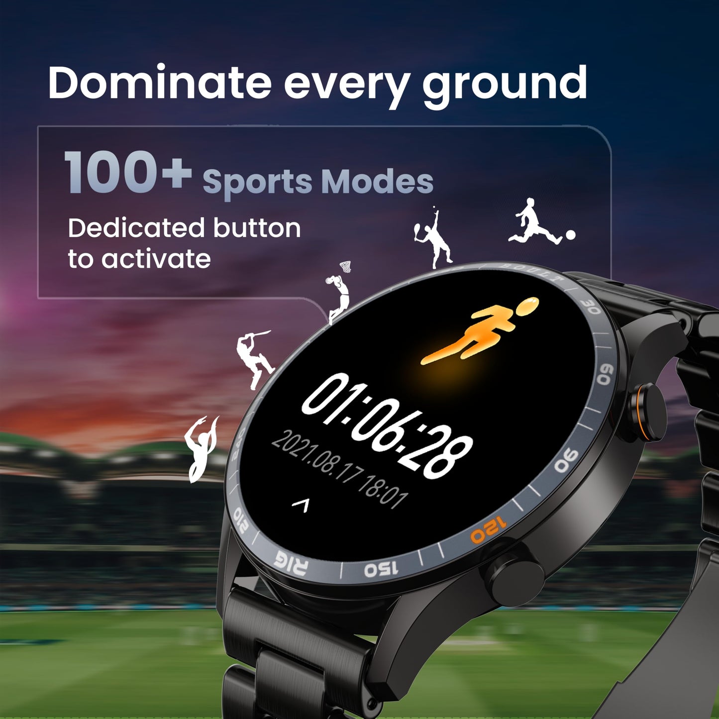 GOBOULT Newly Launched Crown R Pro Smart Watch 1.43''HD AMOLED, BT Calling, Working Crown, Zinc Alloy Frame, 600 Nits Brightness, AI Voice Assistant, SpO2 Monitoring, 120+ Sports Mode (Chrome Rig)