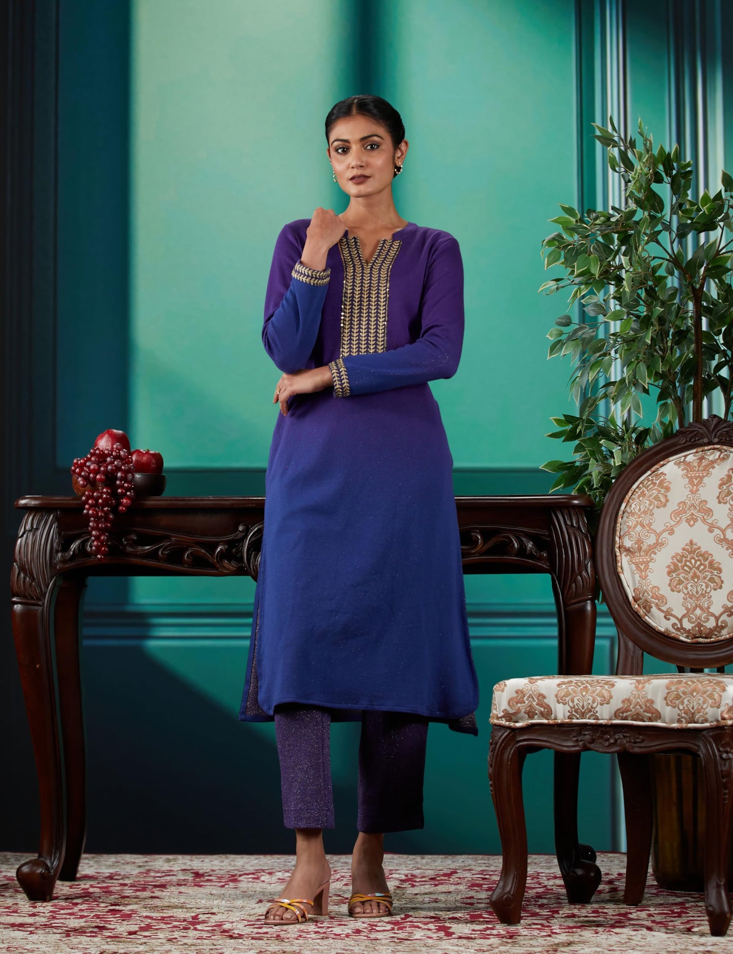 Biba WOMEN YARNDYED STRAIGHT MIX AND MATCH(WINTER W2227_NAVY PURPLE_38)