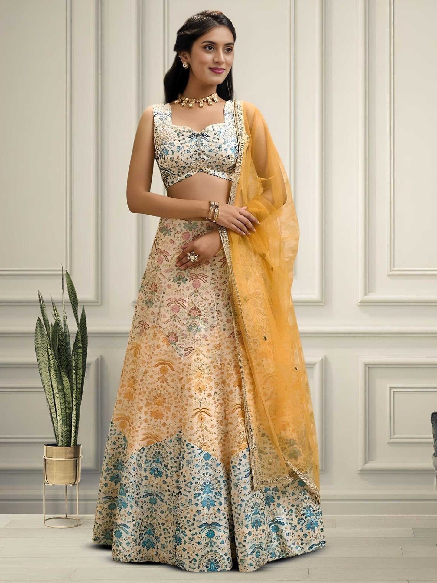 Zeel Clothing Women's Zari and Digital Print Work Art Silk Lehenga Choli with Dupatta (5073-Multi-Womens-Lehenga-Choli-New; Free Size)