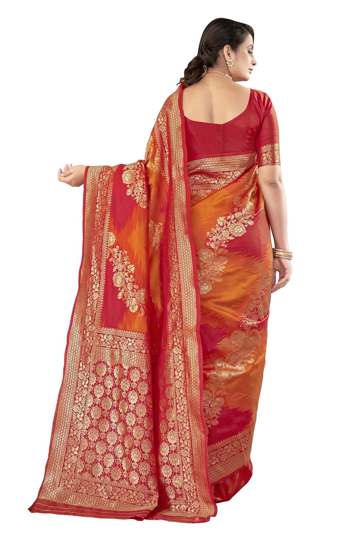 MANOHARI Women's Banarasi Silk Heavy Embroidery Traditional saree with Blouse PieceSaree