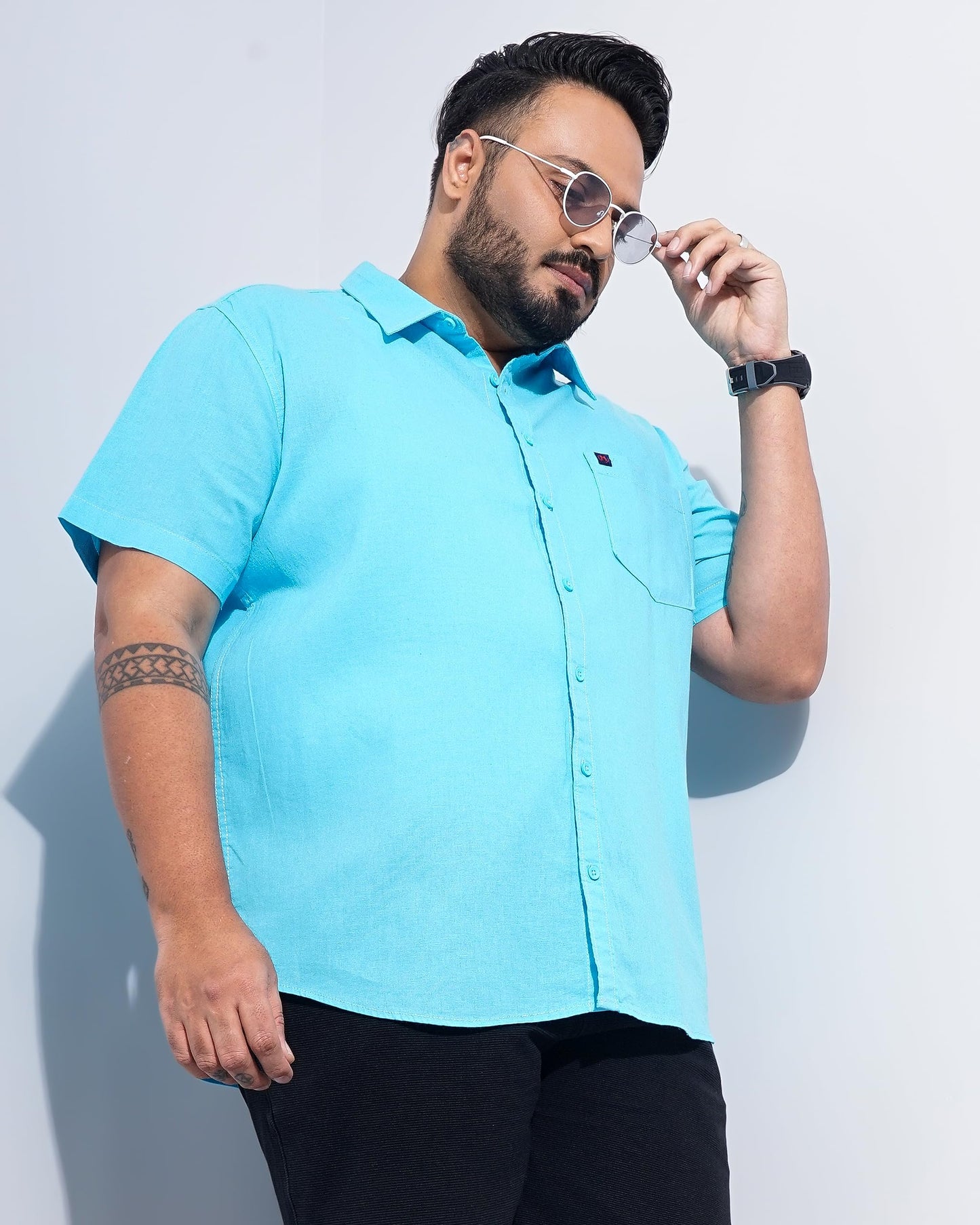 Hardsoda Men Plus Size Turquoise Solid Casual Shirt