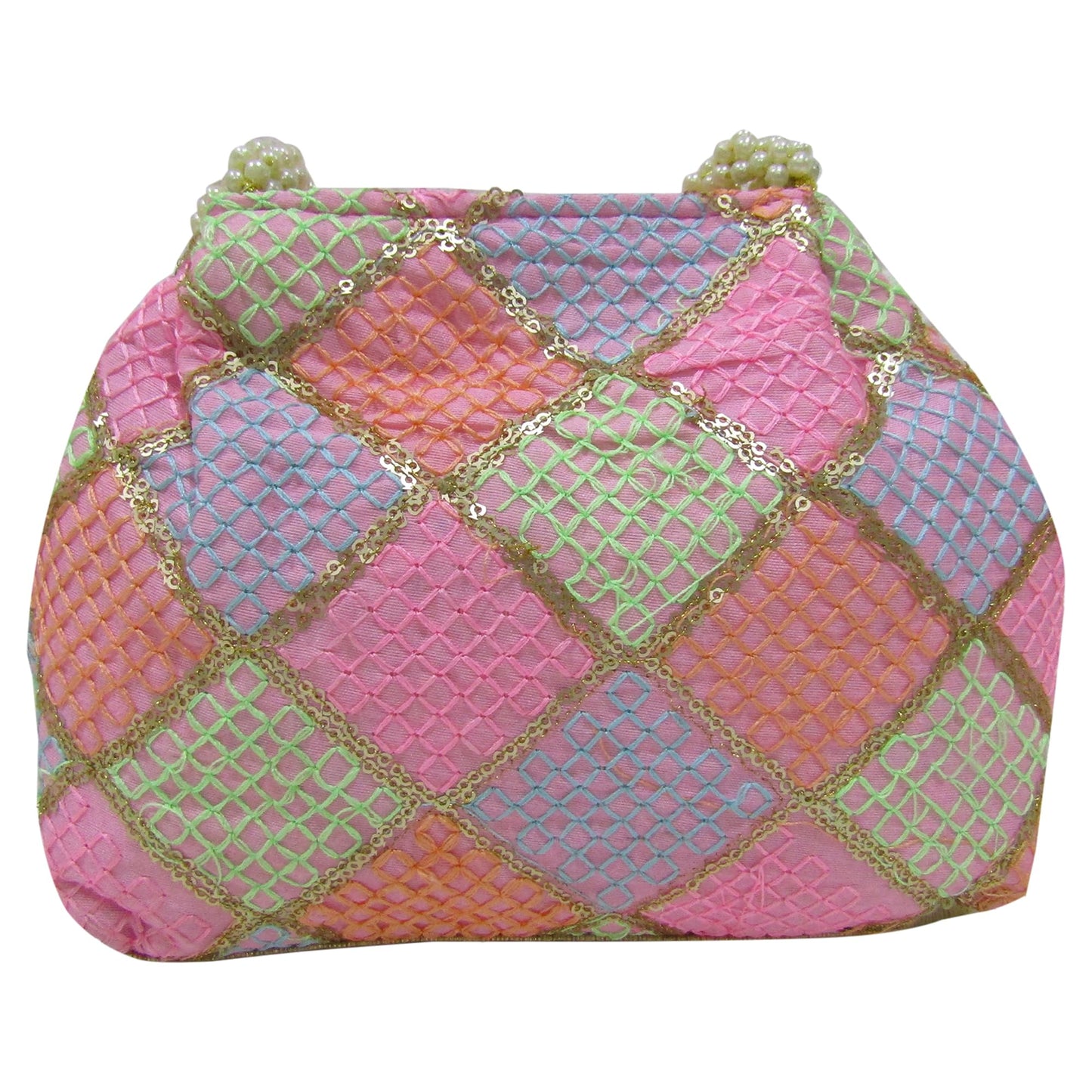 Purple Pink Embellished Silk Potli Bags for Women Evening Bag Clutch Ethnic Bride Purse With Pear Handle For Weddings & Special Occasion (Multicolor7)