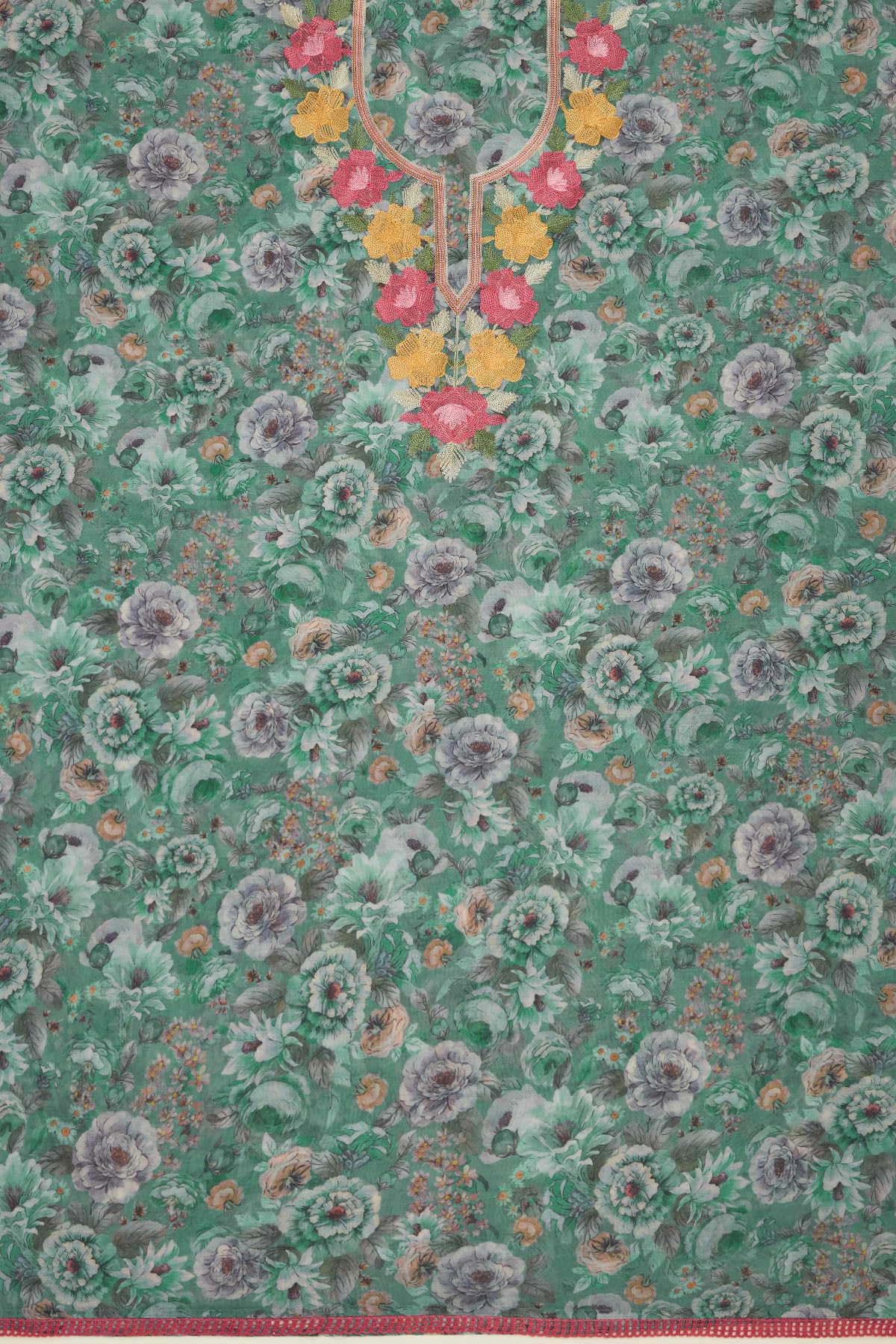 Soch Womens Green Chanderi Floral Print Unstitch Dress Material With Thread Work