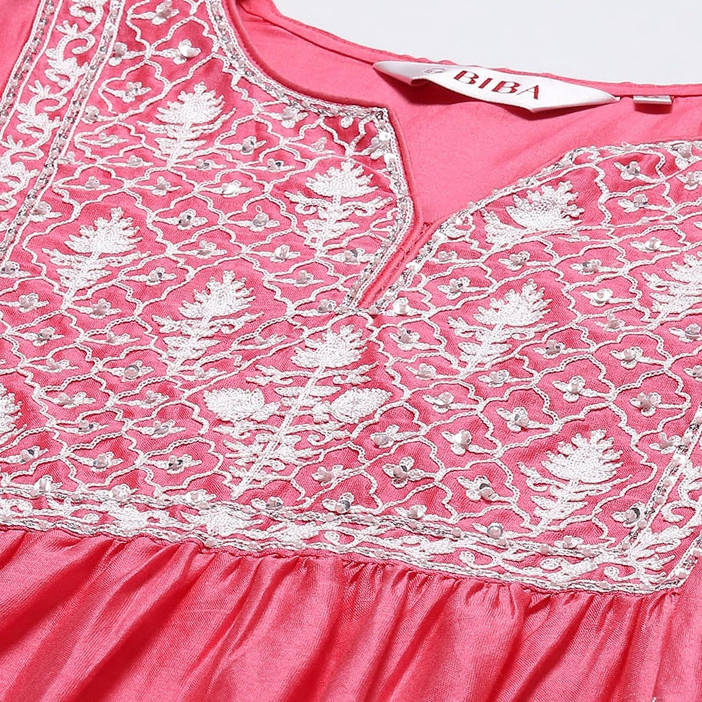 BIBA WOMEN EMBROIDERY RELAXED SALWAR KURTA DUPATTA(SKDGULNAAZ8670_BRIGHT PINK_36)
