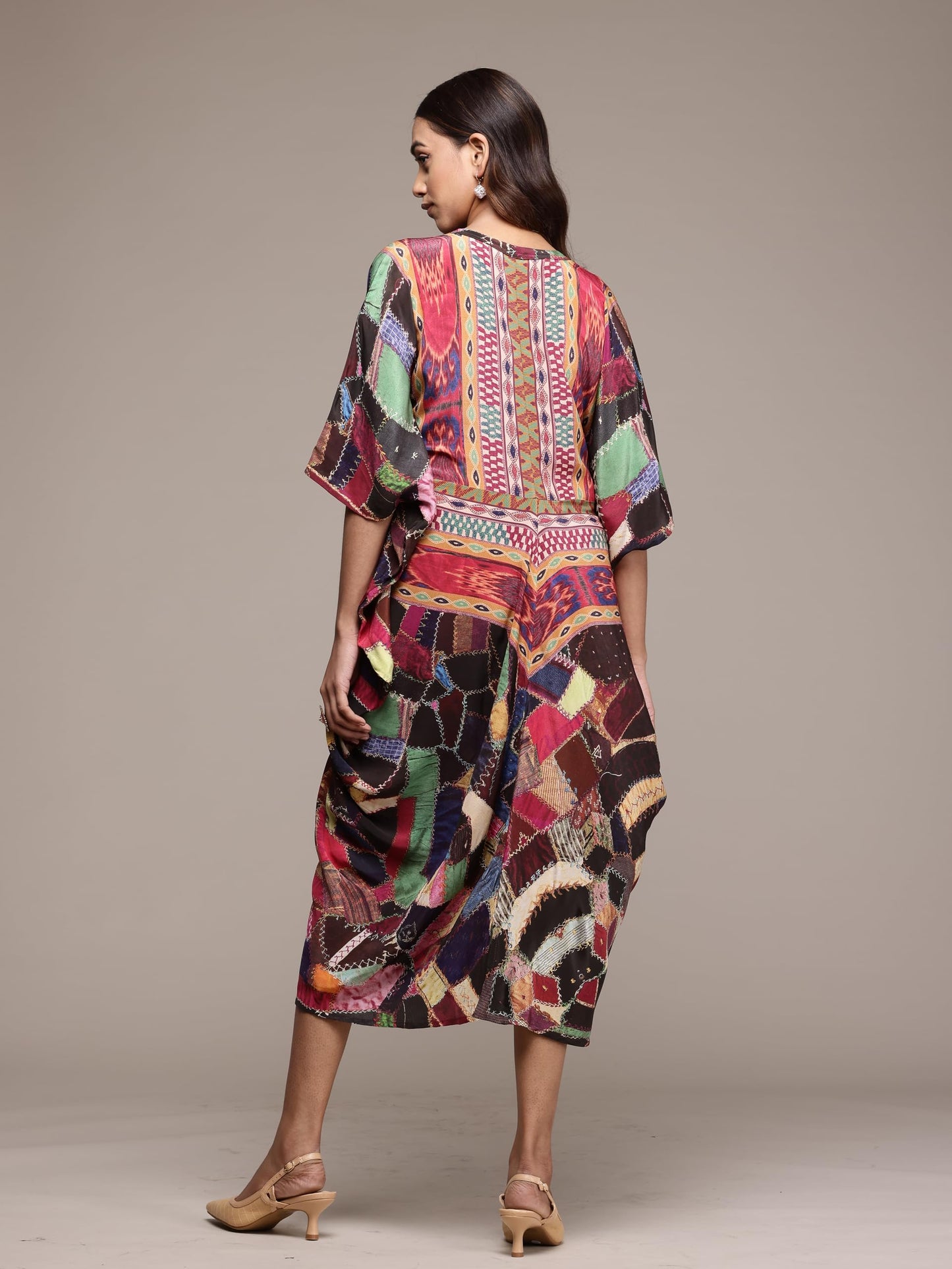 Ritu Kumar Brown Velvet Patchwork Kaftan Dress