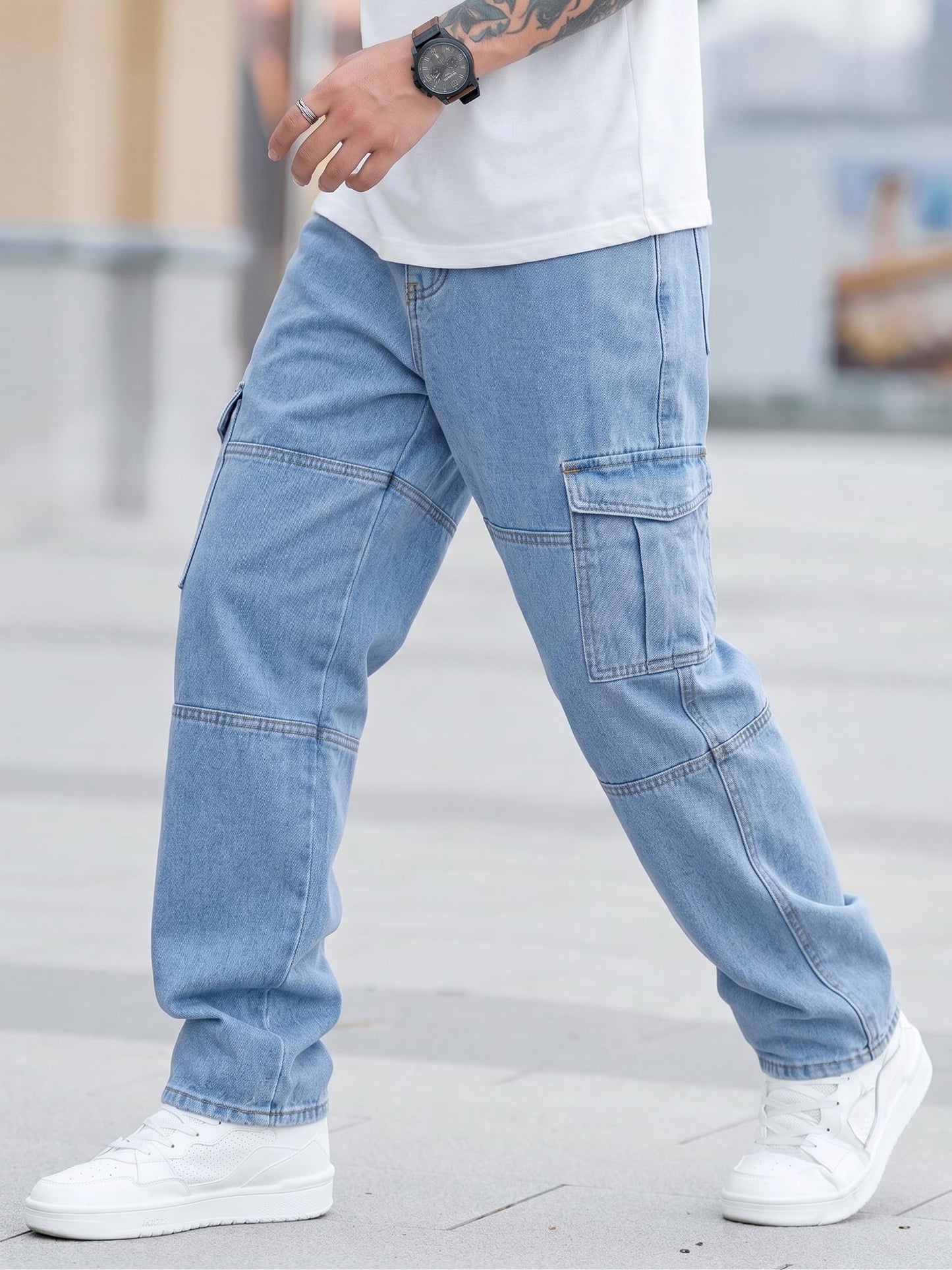 Men Loose Fit Men's Flip Pocket Cargo || Mens Stylish Cotton Loose Fit Denim Jeans || Multi-Pocket Styling || Perfect for Casual Fashion || Comfortable Classic Men's Outerwear (MDJ-3)
