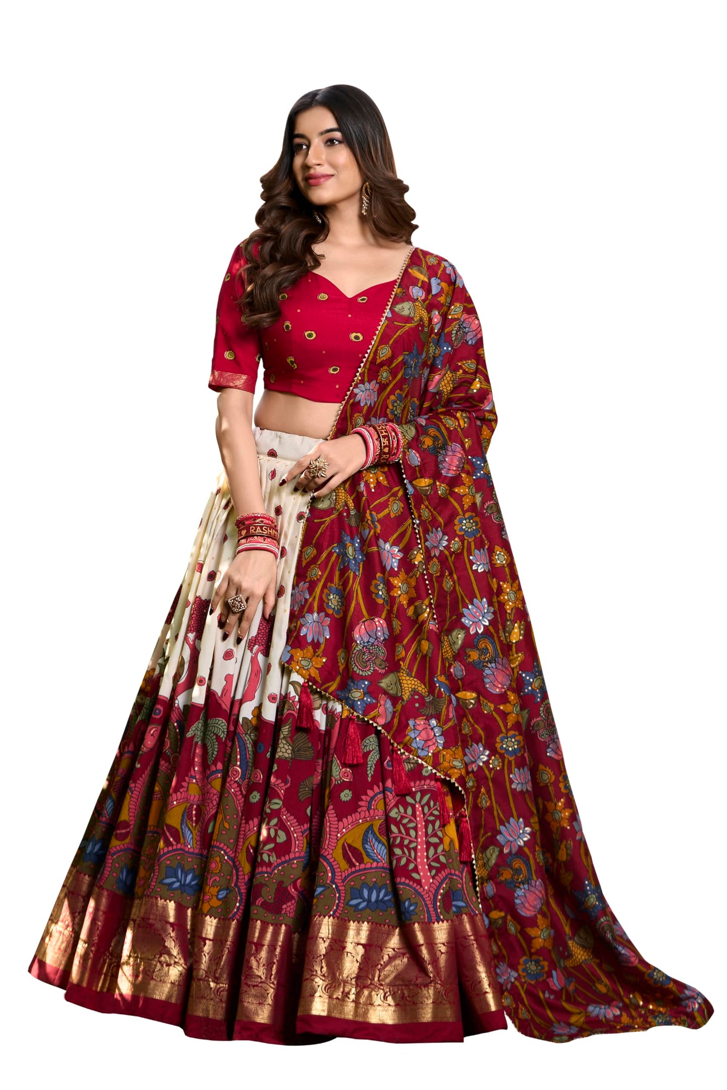 LooknBook Art Women Silk Unstitched Lehenga Choli (ARD1219OWT_Off White_Free Size)