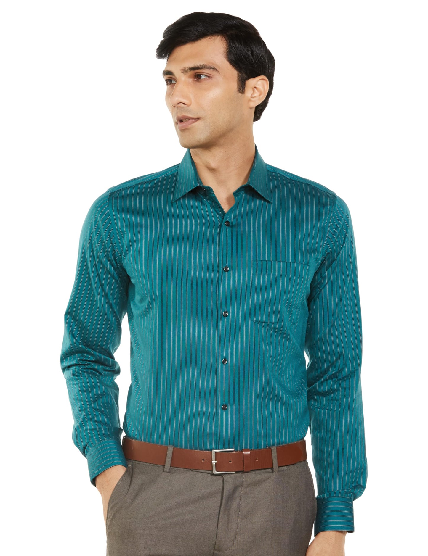 Van Heusen Men's Slim Fit Shirt (VHSFMSLBV74720_Teal