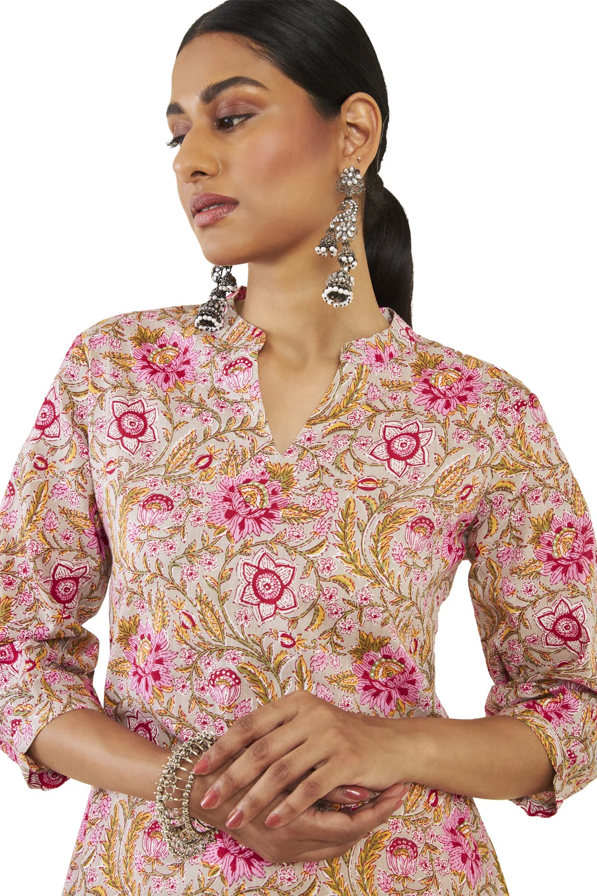 Soch Women Beige Cotton Printed Tunic(8907715925616_Beige_L)