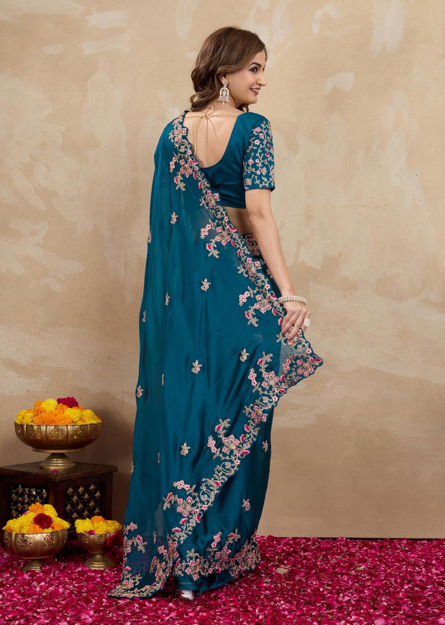 TRENDMALLS Women's Rangoli Silk Heavy Embroidred sarees for women (Morpeach)