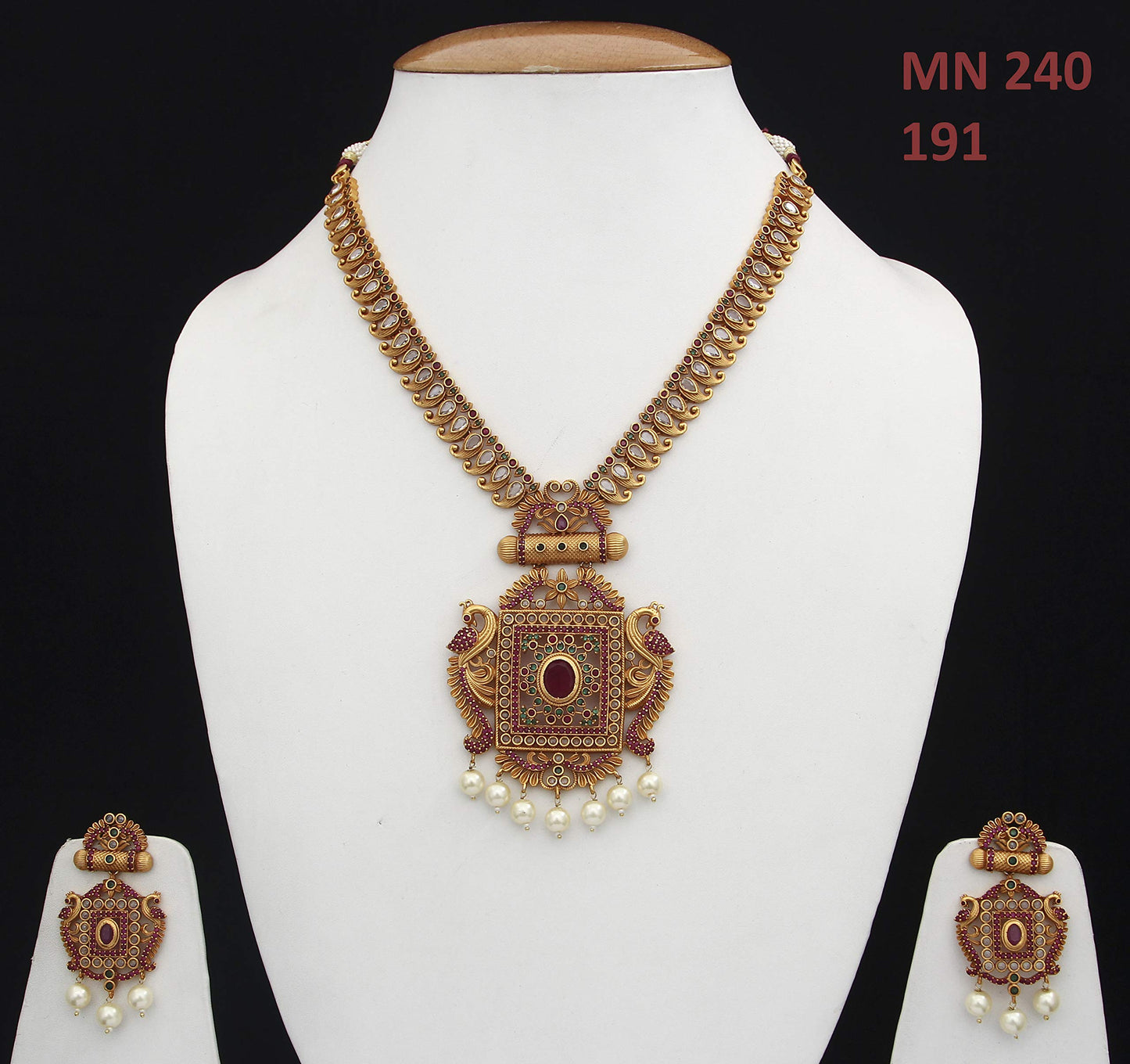 Caratyogi Ethnic Necklace Earrings Set 18K Gold Plated Ruby, Crystal Studded Royal Looking Ethnic Bridal Wedding Jewellery for Girlfriend Wife Raksha Bandhan Gift For Sister