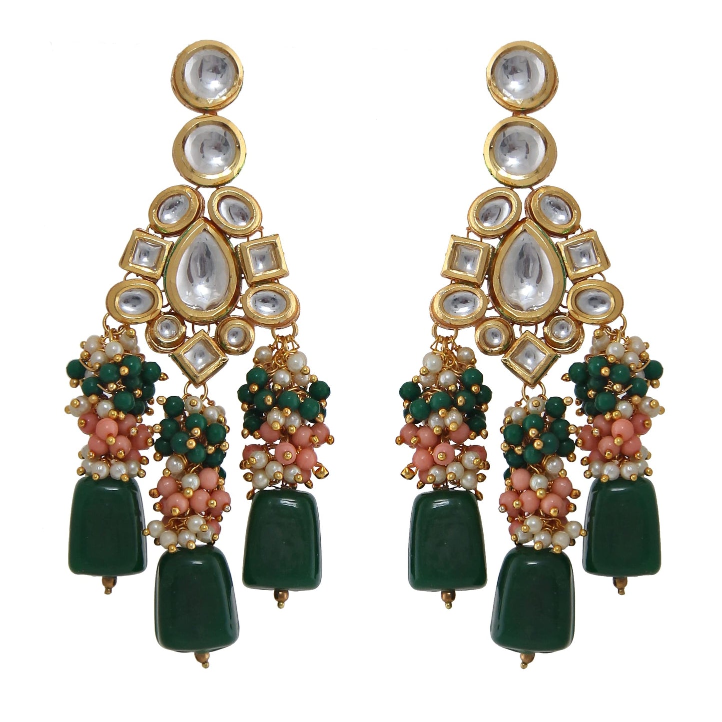 Lucky Jewellery 18K Gold Plated Multicolor Kundan Stone/Uncut Kundan/Dibbi Kundan/Meena Kundan/Lucknow Kundan with Tumble Drop Bridal Set for Girls & Women (8656-M4SK-1568-WPHG)