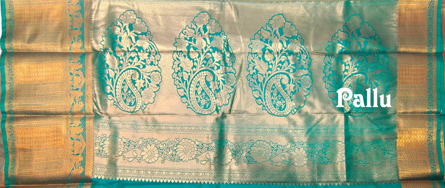 VFCollections Women's Kanchipuram Silk Pure Pattu Sarees With Blouse (VFC484-1)