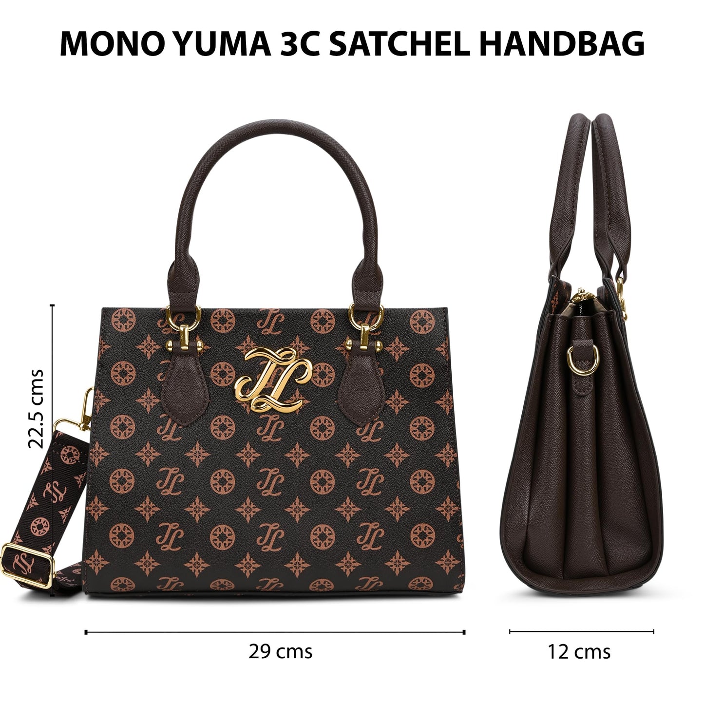 Lavie Signature Women's Mono Yuma 3 Compartment Satchel Bag | Satchel Handbag for Work | Ladies purse | Stylish Shoulder Bag | Gift for Women