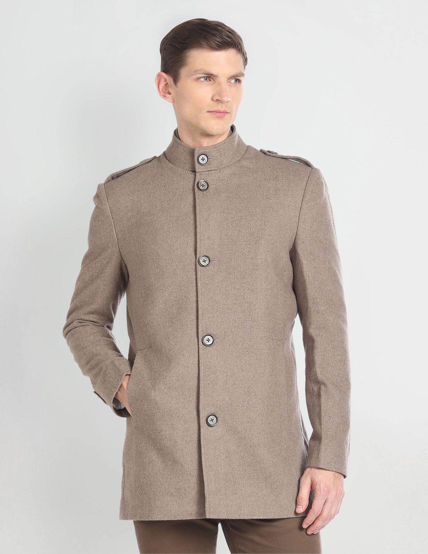 Arrow Men's Wool Standard Length Trench Coat (ASAGJK4794_Beige, 2XL