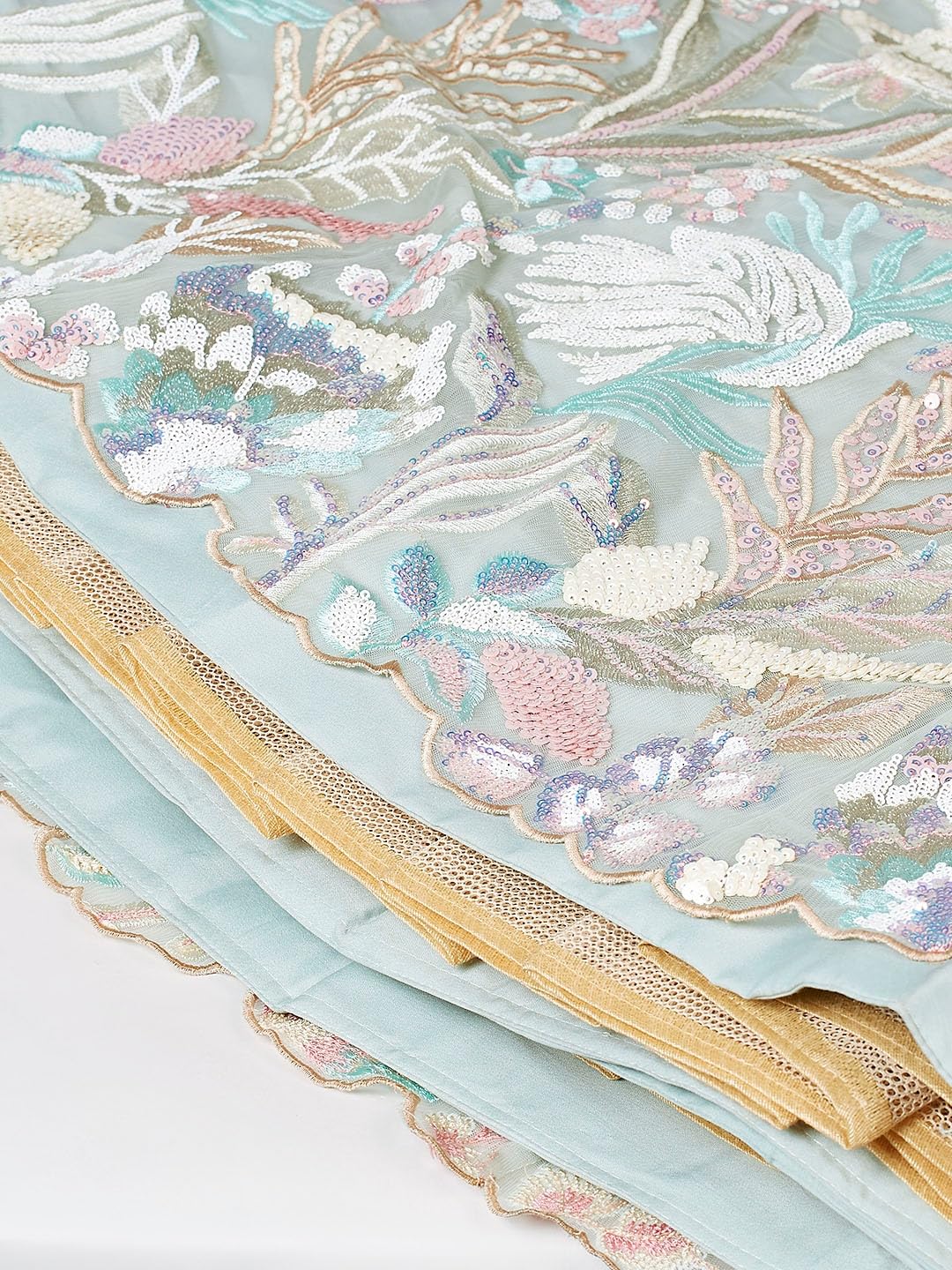 Zeel Clothing Women's Sequins Embroidered Soft Net Semi Stitched Lehenga Choli With Dupatta (6032-Pista-Wedding-Stylish-Lehenga-Choli-Latest; Free Size)