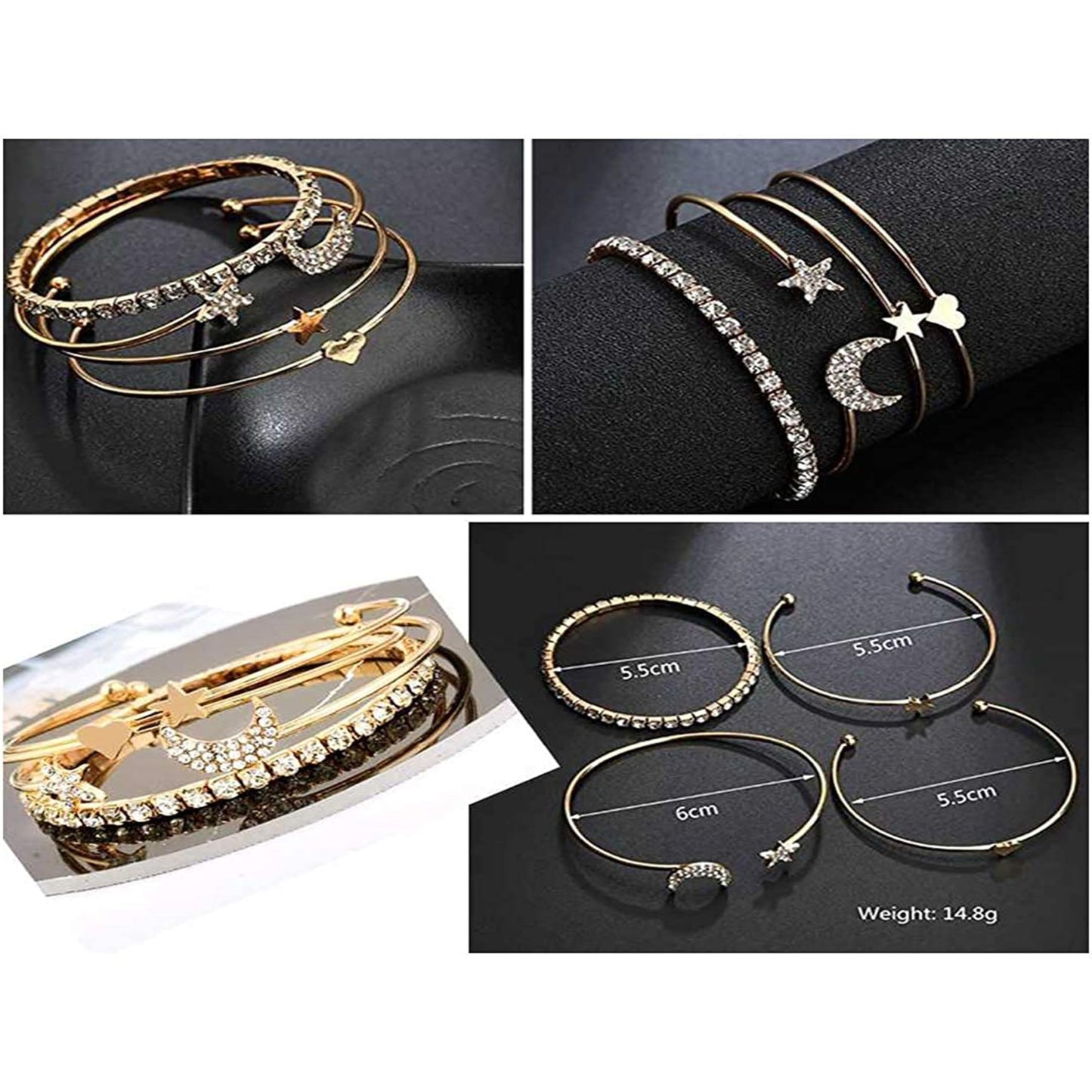 Fashion Frill Bracelet For Women Star Moon Design AD Studded Multi Layered Gold Plated Cuff Bangle Bracelet For Women Girls Stackable Bracelet Womens Jewellery