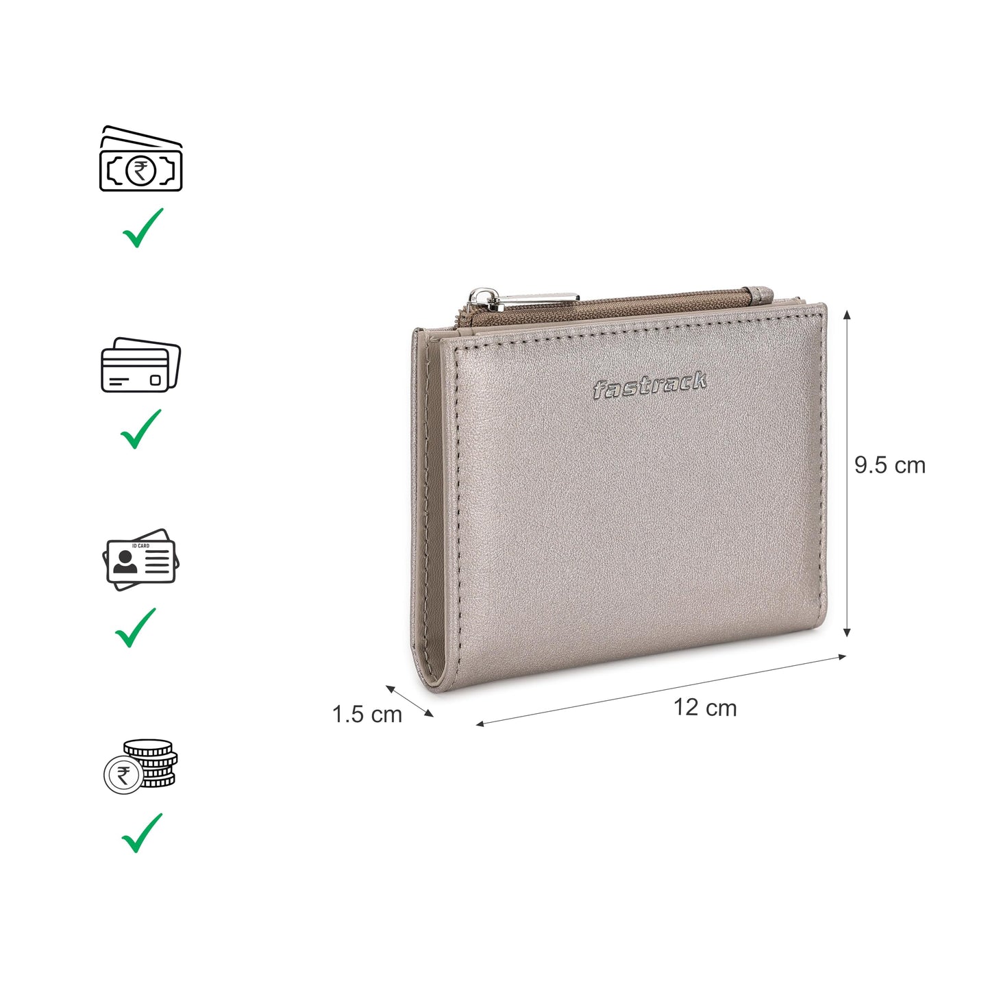 Fastrack Women's Two-Fold Wallet | Multiple Card Slots, Cash Slots, Zip Coin Pocket | Compact & Organized | 6 Months Warranty