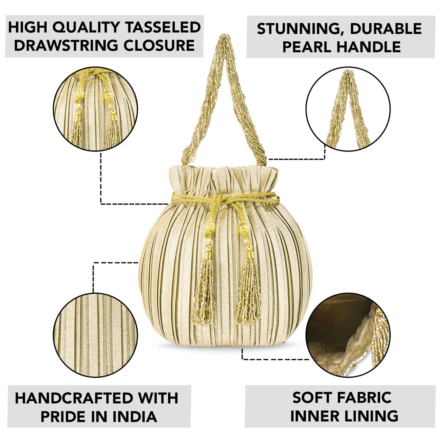 Peora Potli Bags for Women Evening Bag Clutch Ethnic Bride Purse with Drawstring (P63G)