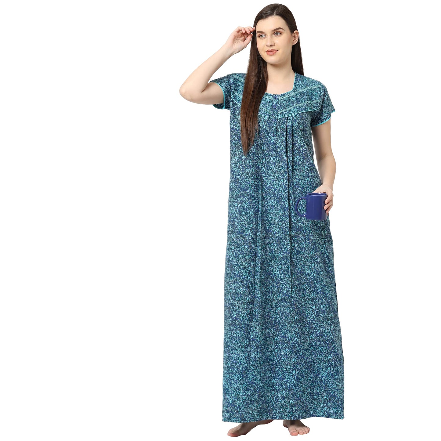 Sweet Dreams Women's Cotton Maxi Casual Regular Nightgown (FF-310915 Blue L)