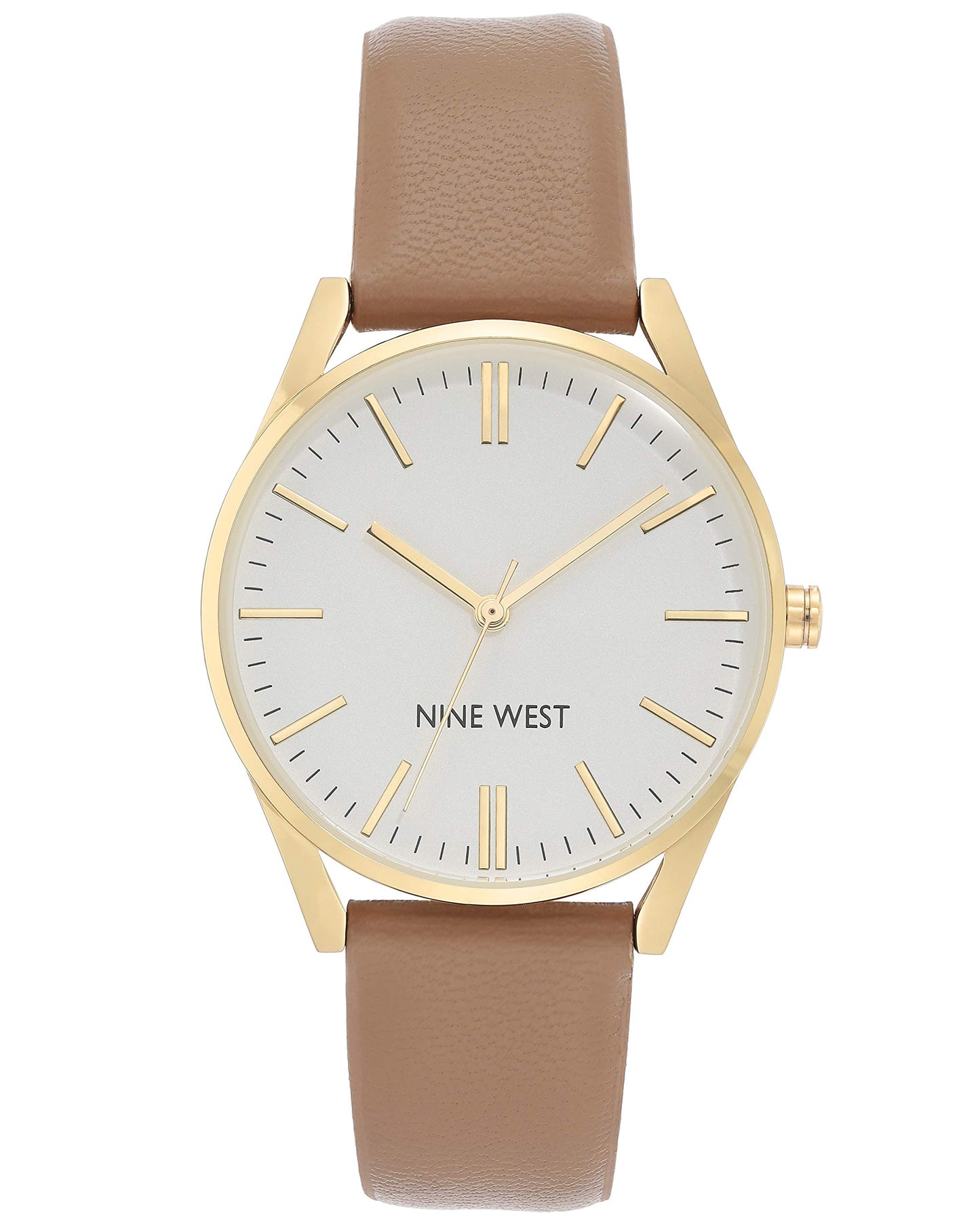 Nine West Women's Analog Quartz Dress Watch, Faux Leather Strap, Scratch-Resistant, Gold-Tone Hands, Brown, Model NW/1994SVTN