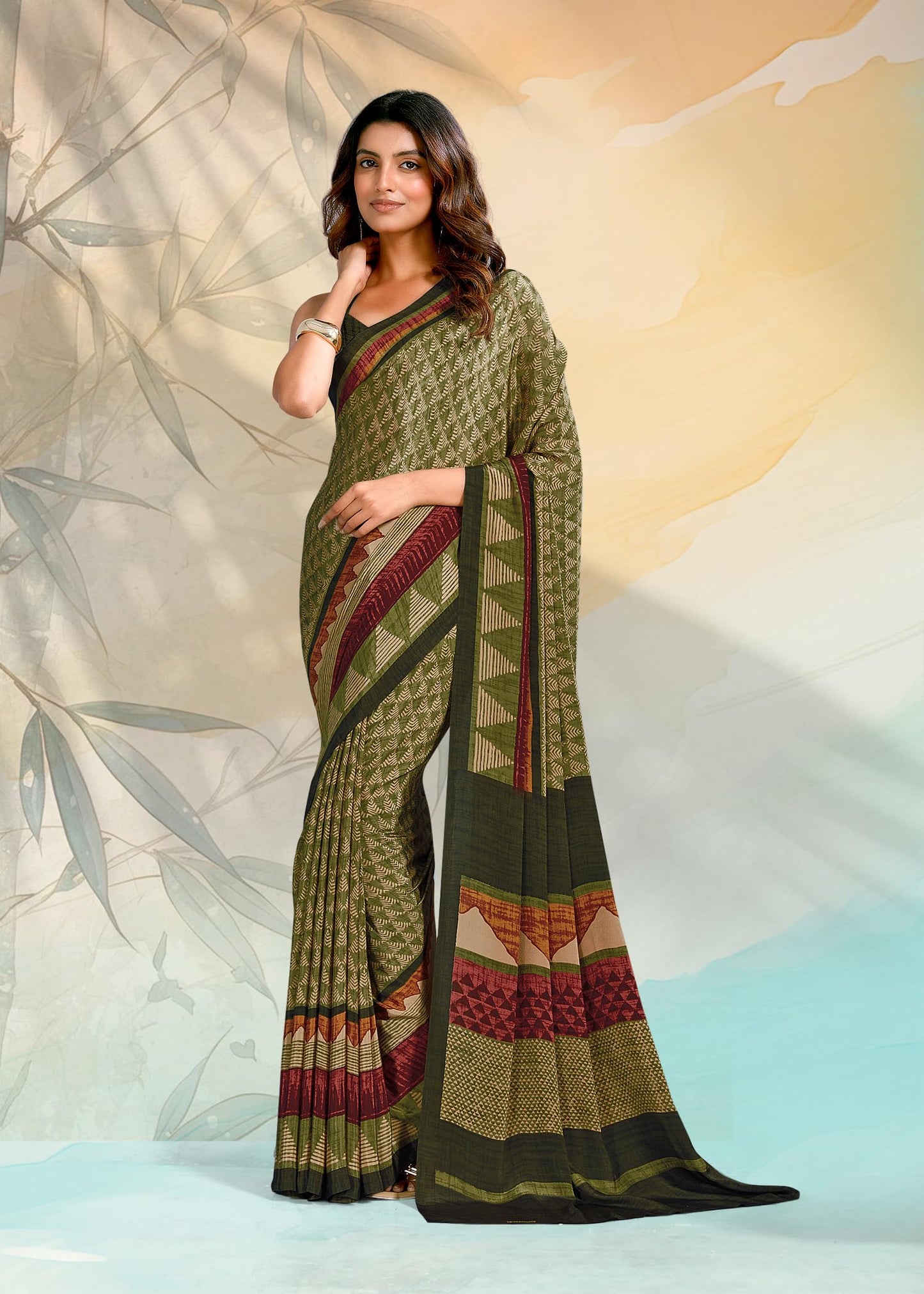 Jaanvi fashion Women's Crepe Silk Saree with Blouse Piece | Soft Lightweight Fabric | Latest Stylish Ethnic Wear for Party, Festive and Wedding (bold-style-7119-b)