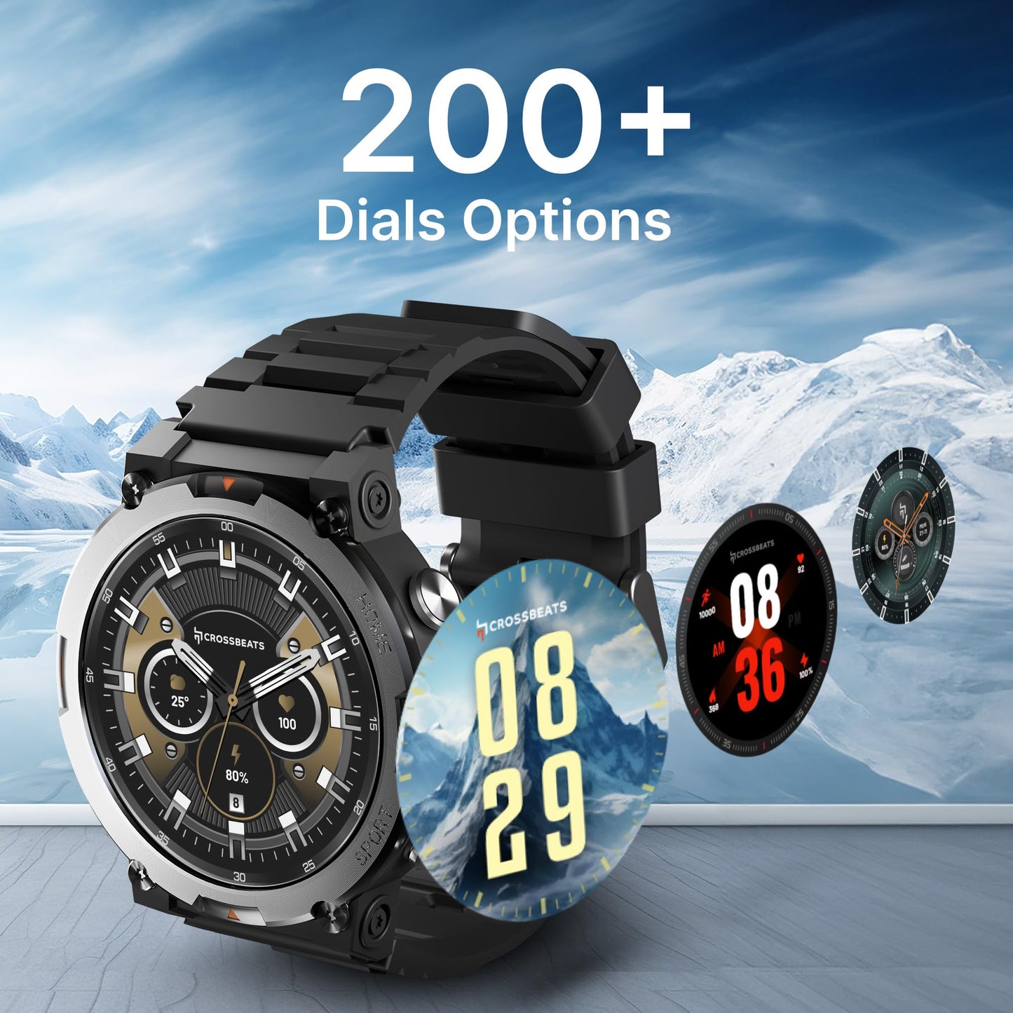 CrossBeats Everest 2.0 2025 Smart Watch for Men 1.43" True AMOLED, Always ON Display Bluetooth Calling Rugged Outdoor with Flash Light Upto 15 Days Battery Life Smartwatch 100+ Sports Mode
