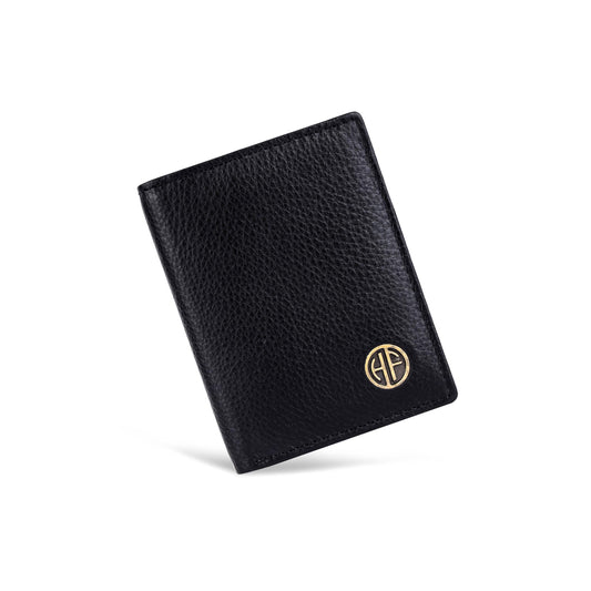 HAMMONDS FLYCATCHER Genuine Leather Card Holder for Men, Credit Card Holder, Slim Bi-Fold RFID Protected Credit Card Wallet for Men with 6 Card Slots, 1 Currency Slot, Metal Snap Button - Black