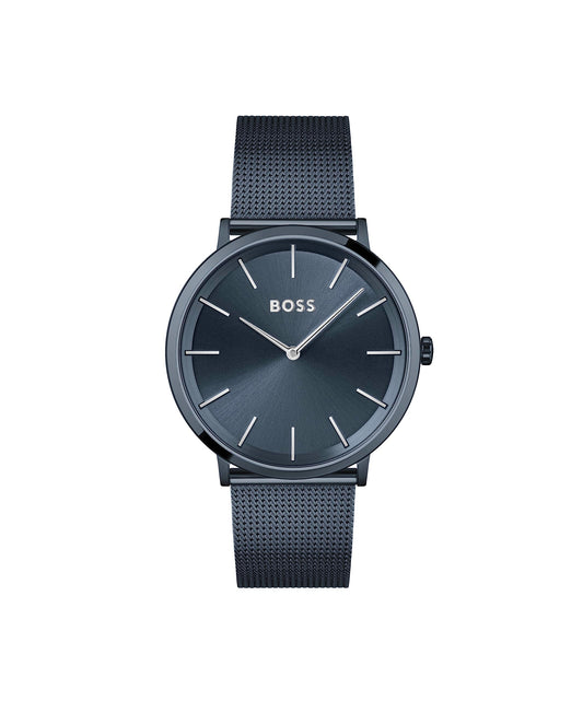 BOSS Skyliner Qtz Basic Slim Blue Round Dial Men's Watch|Ionic Plated Dark Blue Steel Material|Blue Color Band - 1513827