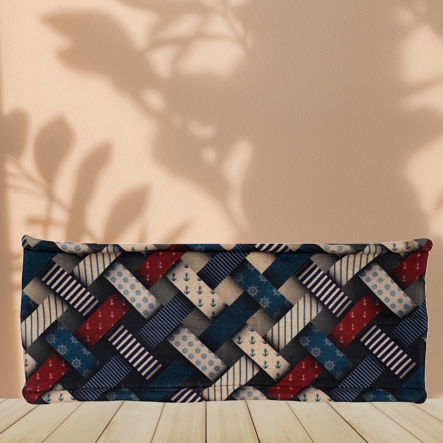 LX LEKHX Designer Tote Bag for Women | Premium Laminated Jute Canvas Handbag with Geometric Print | Stylish Spacious Office, College, Travel & Laptop Bag (Fits 16 Inch) (Multicolor-Blue)