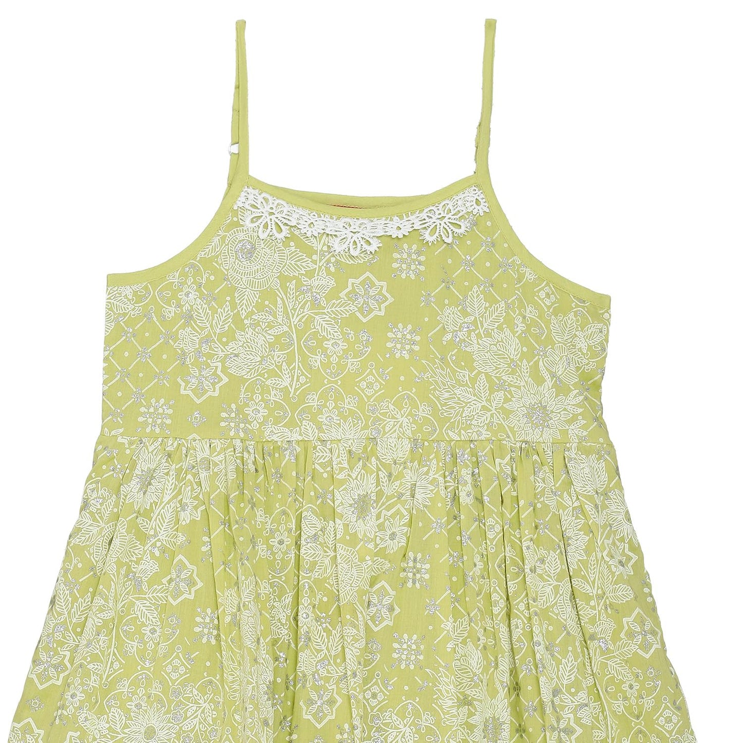 BIBA Girls PRINTED GATHERED KID(KWWHITE BLOOMS5767_GREEN_9)