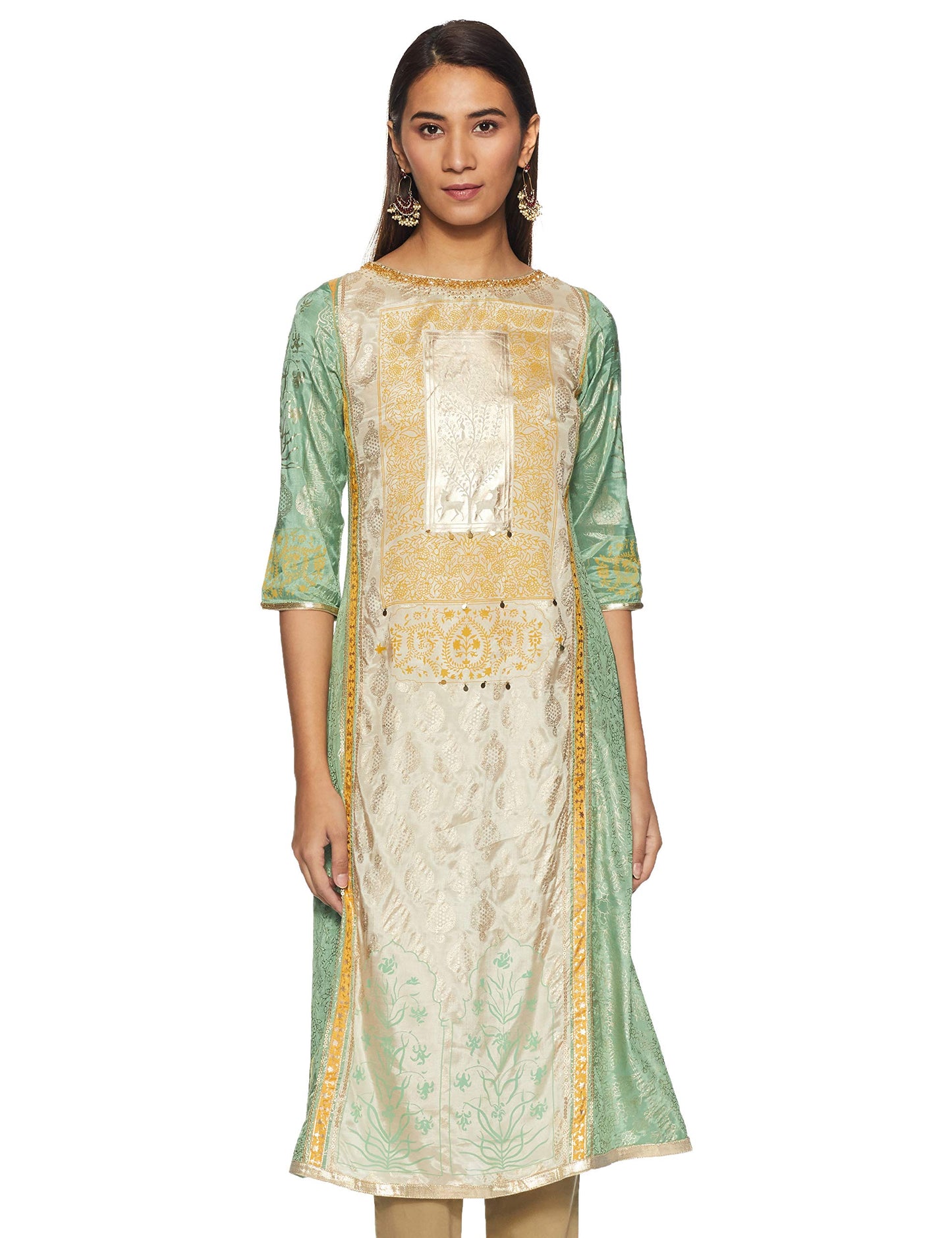 W for Woman Women's Synthetic Kurta (18AUS11653-111405_Green_8)