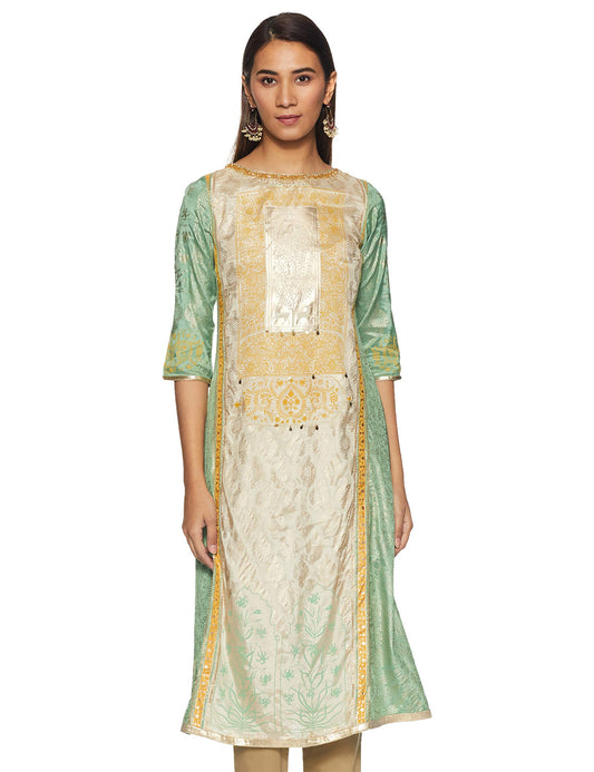 W for Woman Women's Synthetic Kurta (18AUS11653-111405_Green_8)