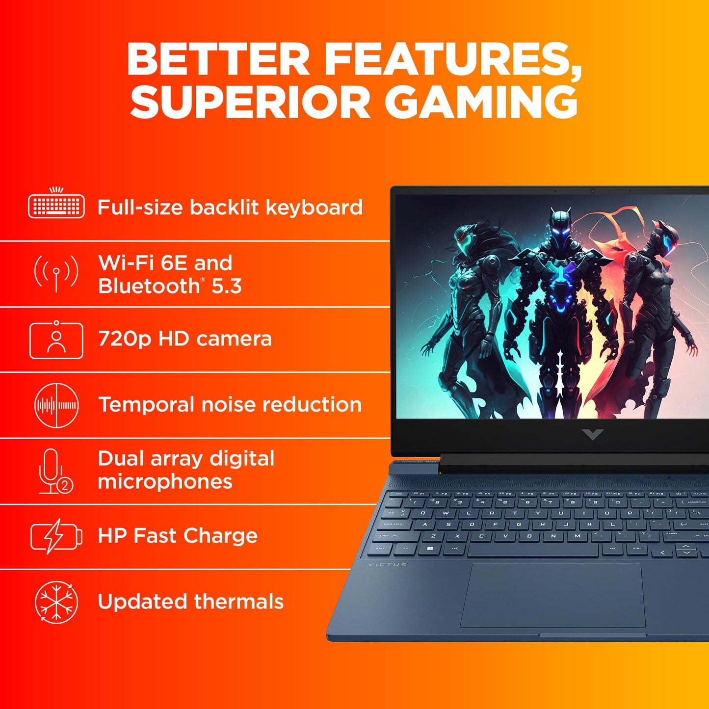 HP Victus, 12th Gen Intel Core i5-12450H, NVIDIA RTX 2050 Gaming Laptop (16GB DDR4, 512GB SSD), 144Hz, IPS, 15.6"/39.6cm, FHD, Win 11, Office 21, Blue, 2.3kg, Enhanced Cooling, fa1227TX/fa1314TX