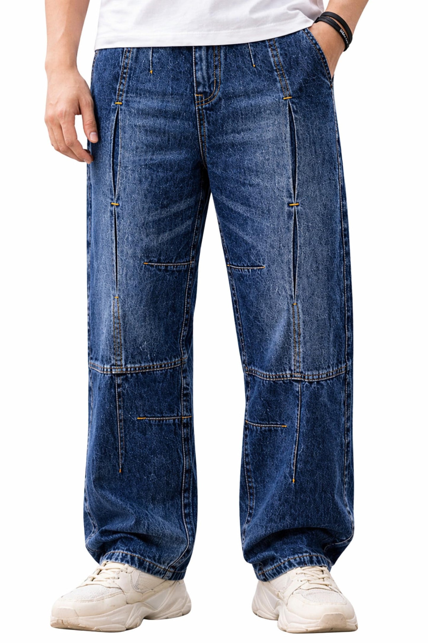 Ben Martin Dark Blue Baggy Jeans for Men | Loose Fit Wide Leg Denim Pants | Streetwear Relaxed Fit Casual Jeans: | Stretchable Cotton Blue Jeanss 34