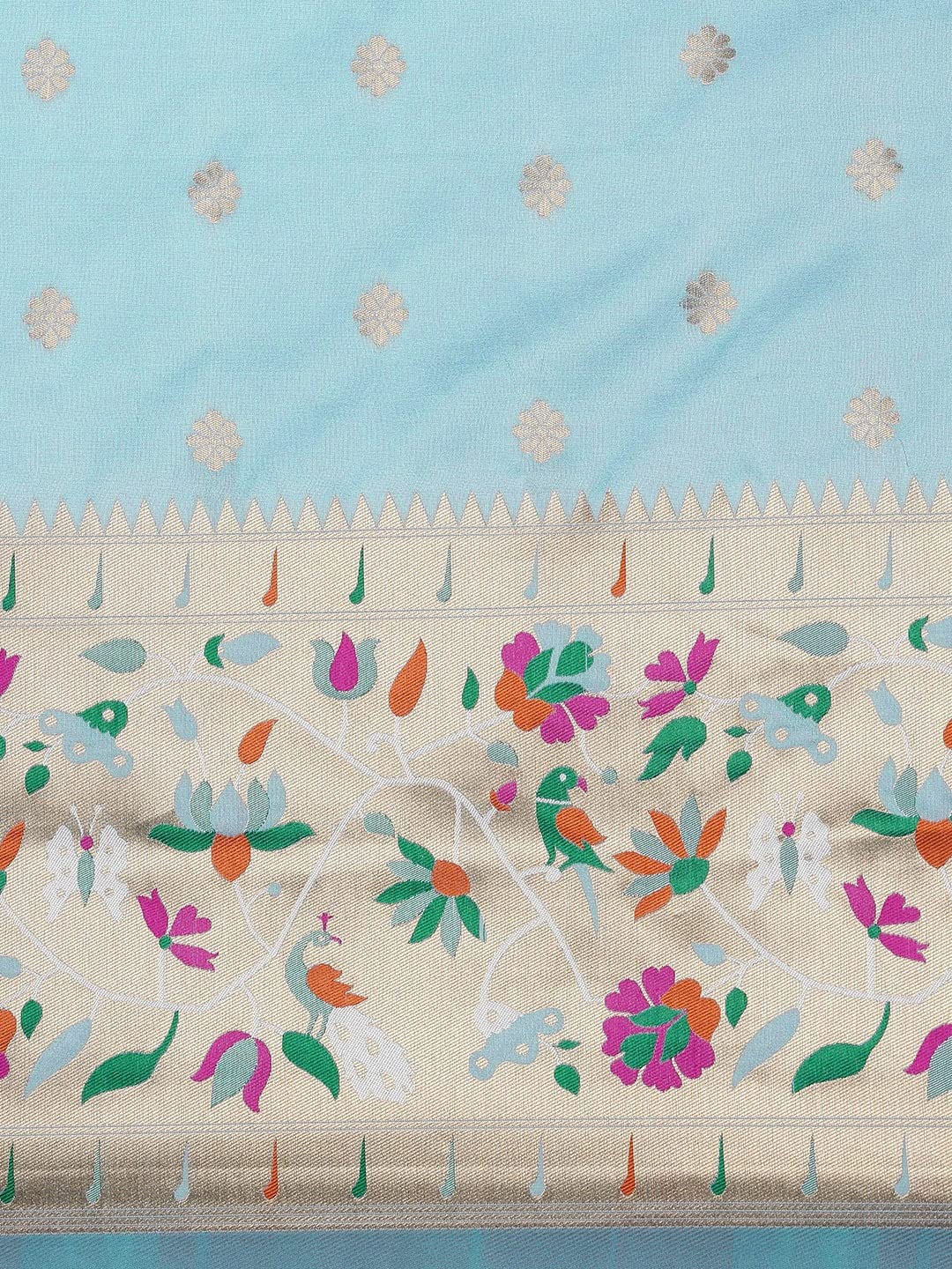 Pandadi Saree Women's Paithani Silk Saree With Blouse Piece (371PS13_Aqua Blue)