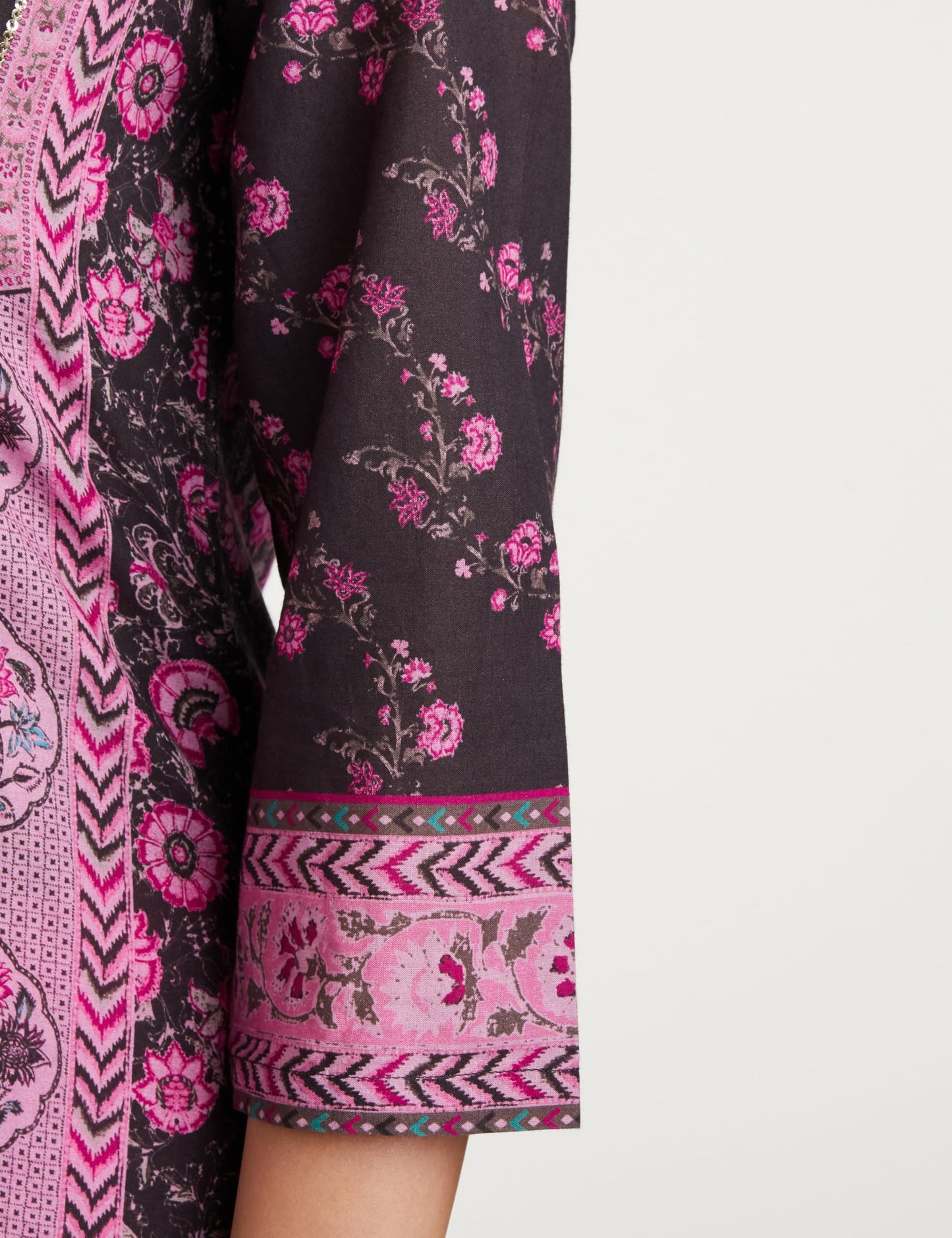 BIBA Cotton Women Printed Straight Salwar Kurta Dupatta(Skdassorted7477E_Black_34)