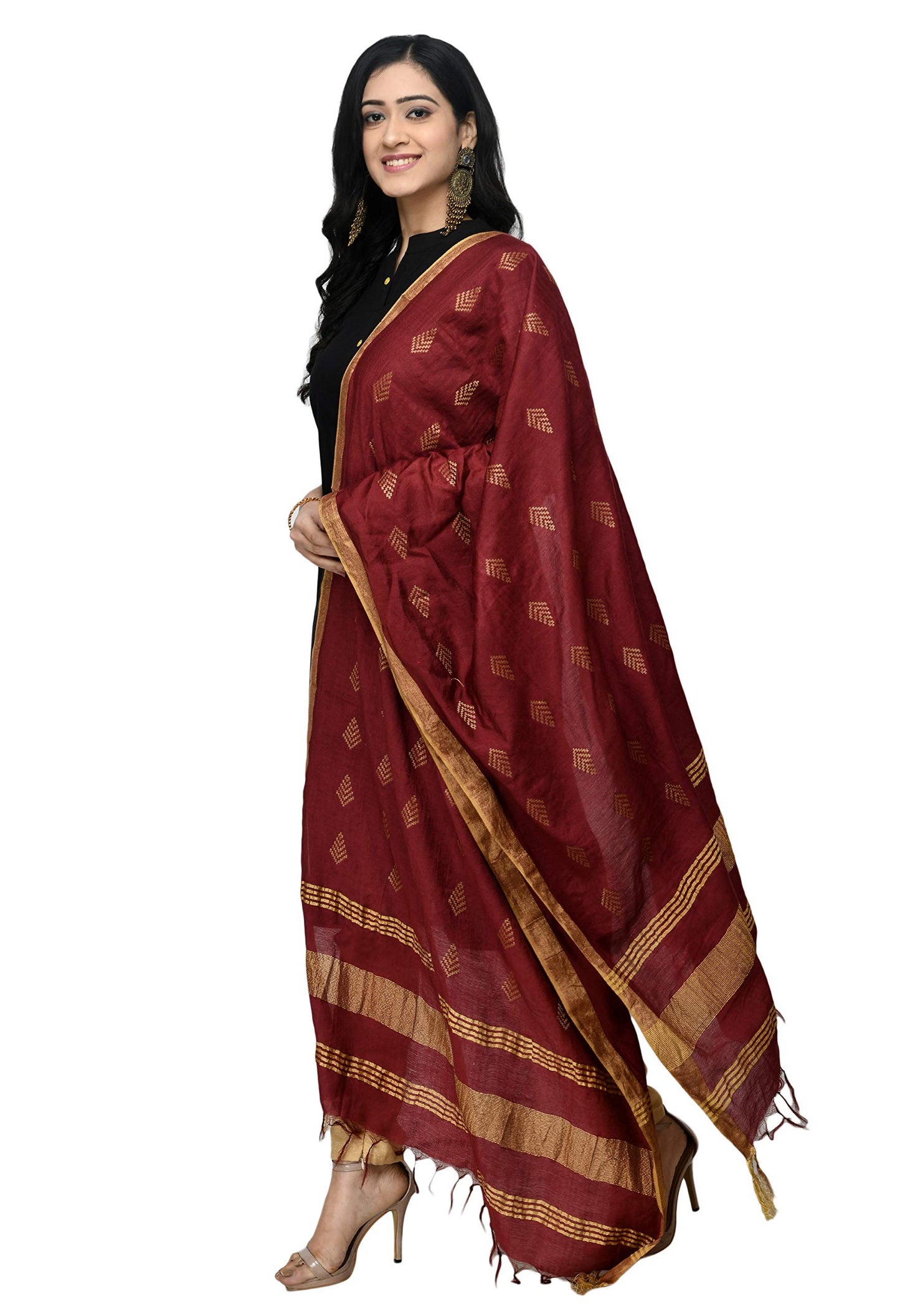 A R Silk Women's Self Design Cotton Dupatta (ARS0505_Maroon_Free Size)