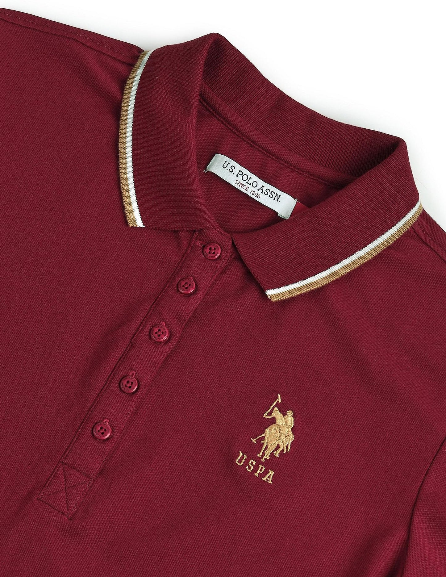 U.S. POLO ASSN. Women's Tipped Collar Pique Polo Shirt (UWSS24PTS069_Red_L)