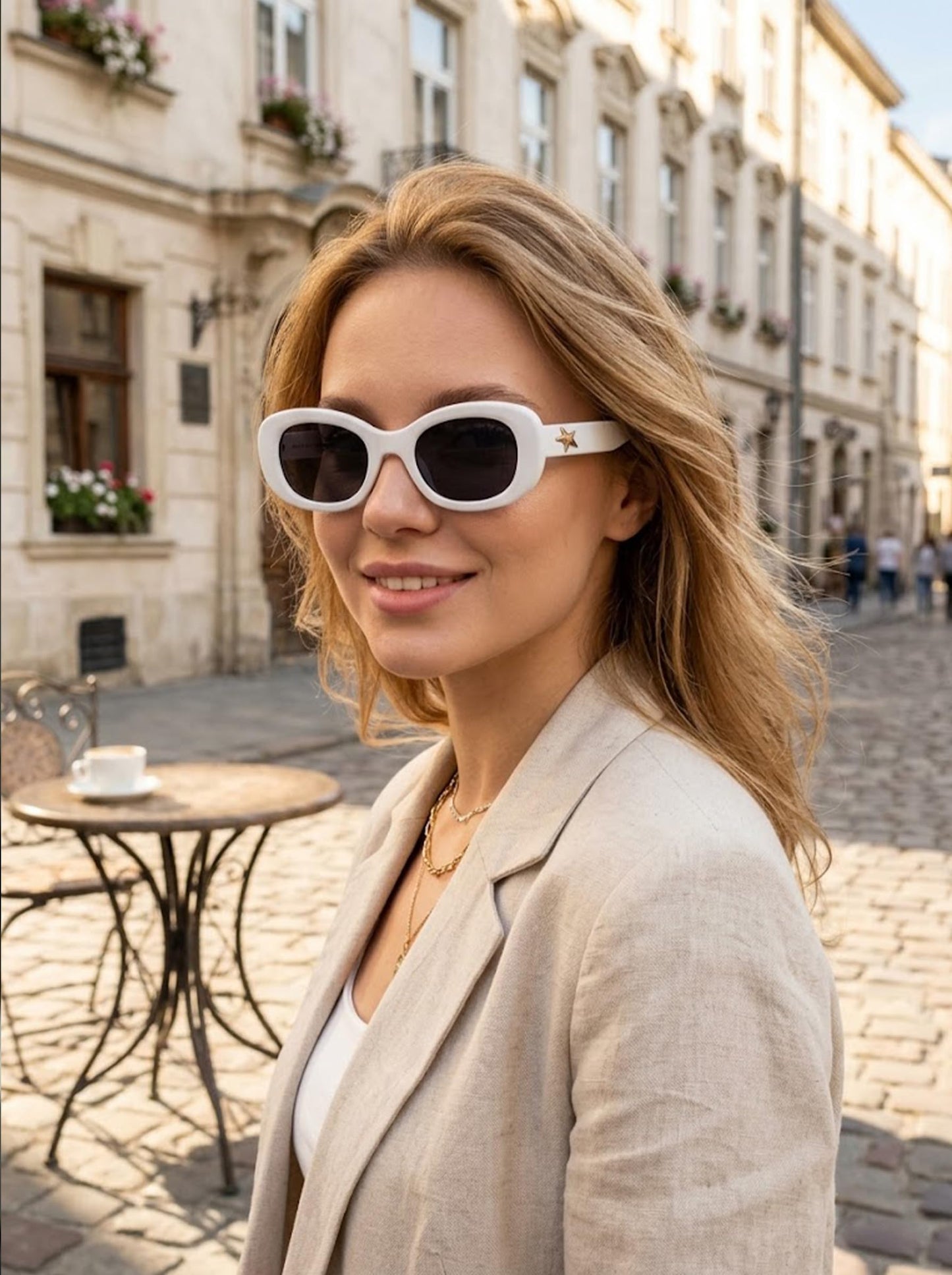 Vibe lens Trendy Retro Oval Sunglasses for Men & Women | White Polycarbonate Frame | UV400 Protection | Classic Sun Glasses | Cooling Glass | Retro Shades
