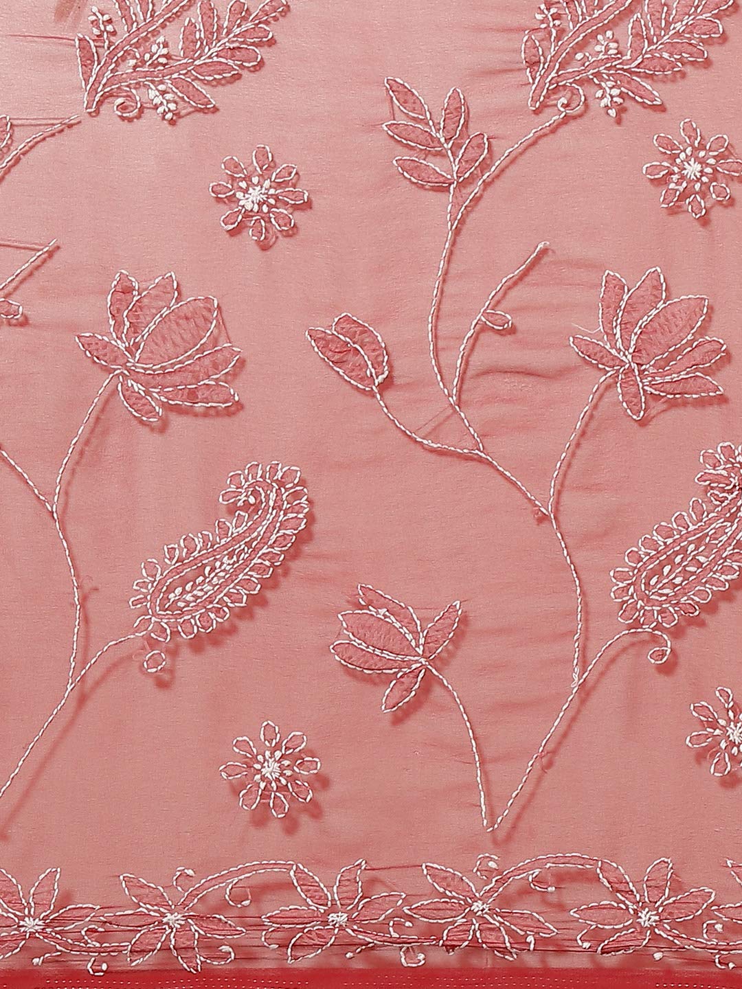 Ada Hand Embroidered Lucknowi Chikankari Work Women's Georgette Saree with Blouse Piece A434381 Maroon