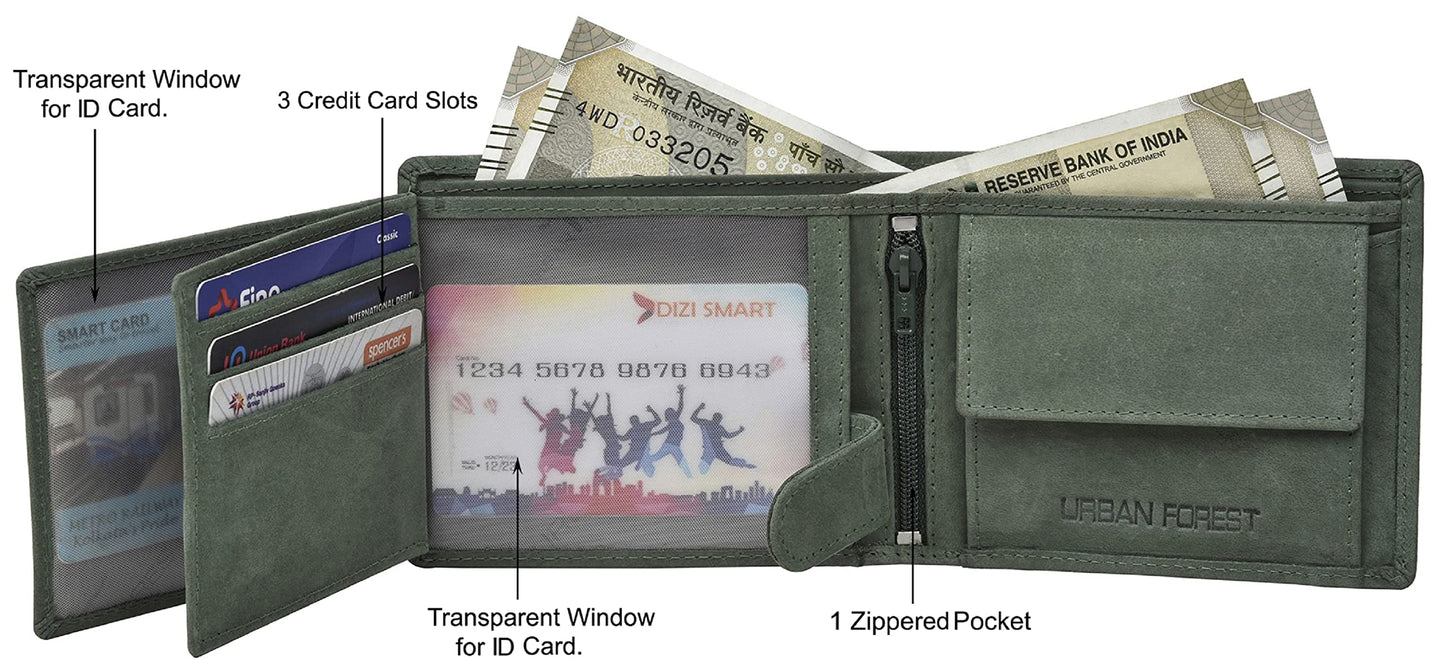 URBAN FOREST Luca Vintage Green Leather Wallet, Black Pen & Keychain Combo Gift Set for Men