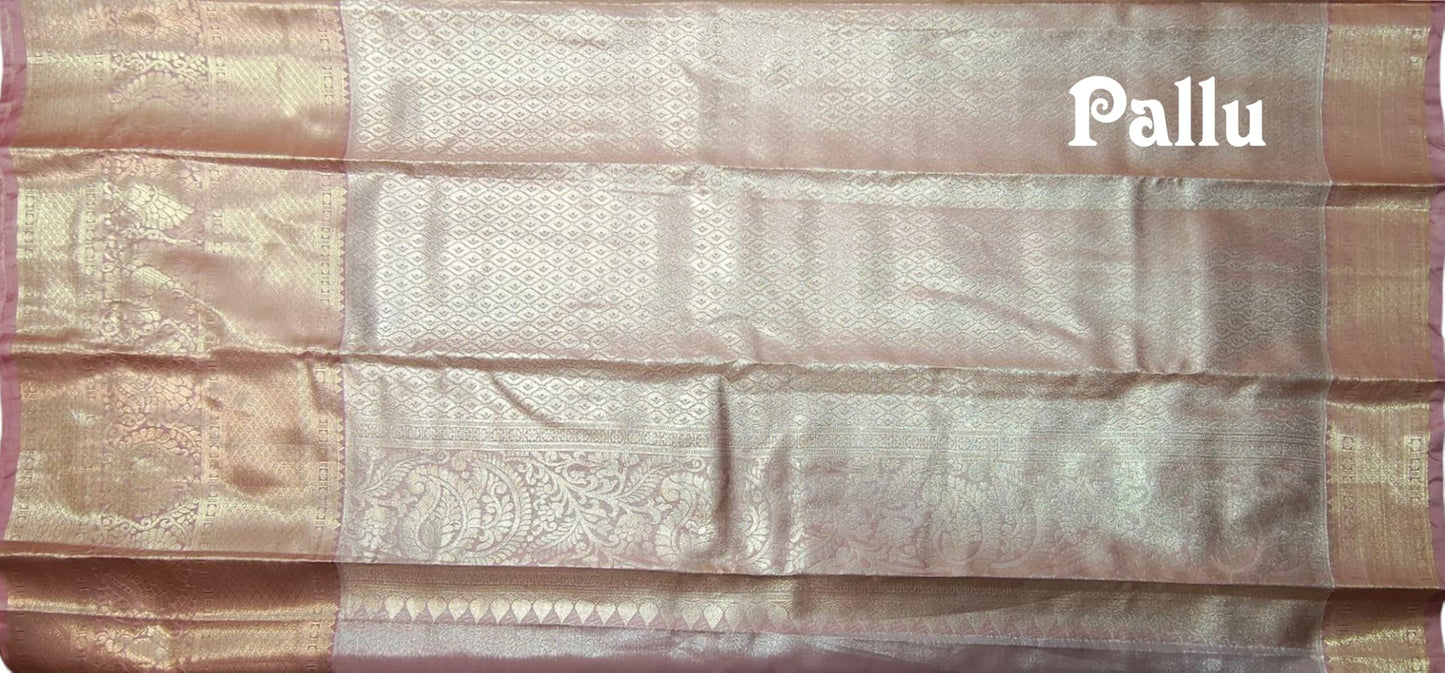 VFCollections Women's Classic Kanchipuram Silk Pure Pattu Sarees, Rich Peacock Butta All over With Blouse