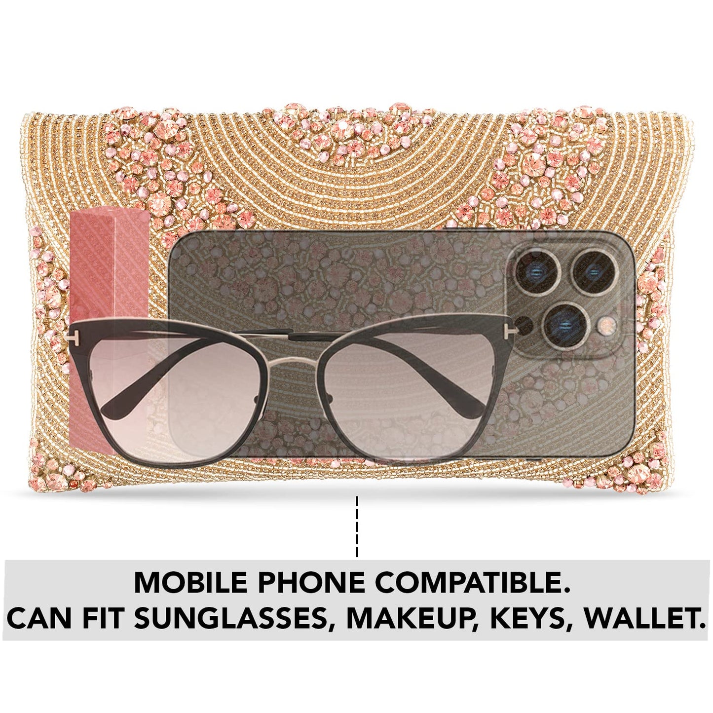 Peora Clutch Women's Purse Bridal Bag For Casual Detachable Strap Evening Sling Bag (Rose Gold)-C72C