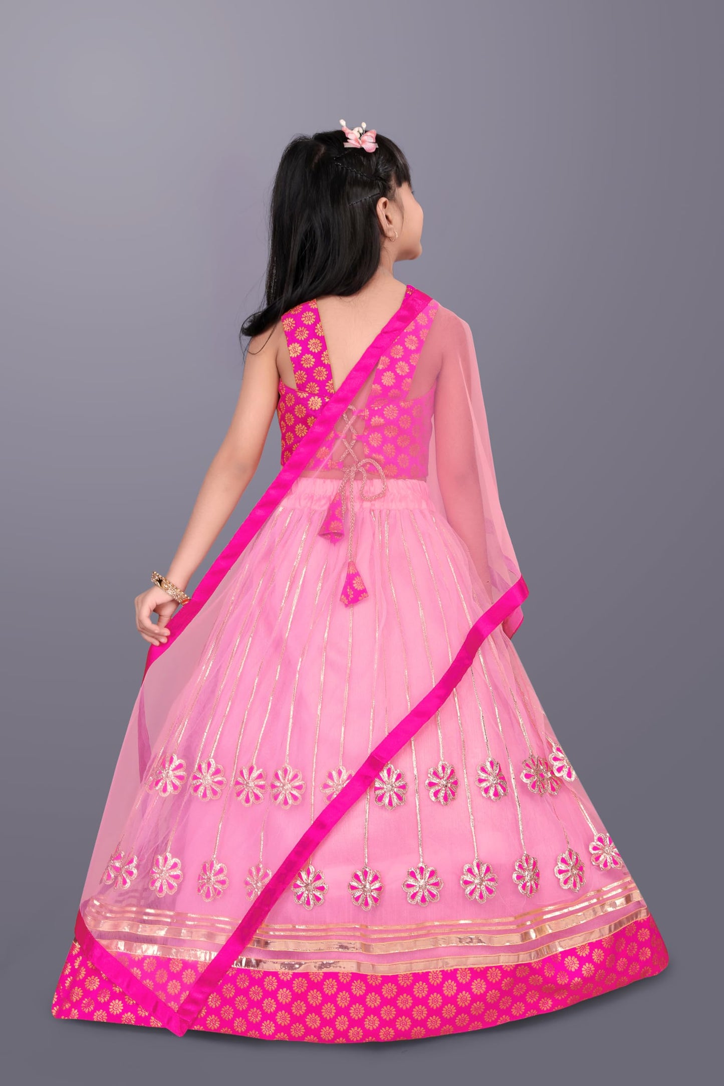 satyamfab Girls Ready to Wear Lehenga Choli Set – Elegant Jacquard Blouse, Embroidery Ribbon Work Lehenga & Gota Lace Net Dupatta9-10 Years