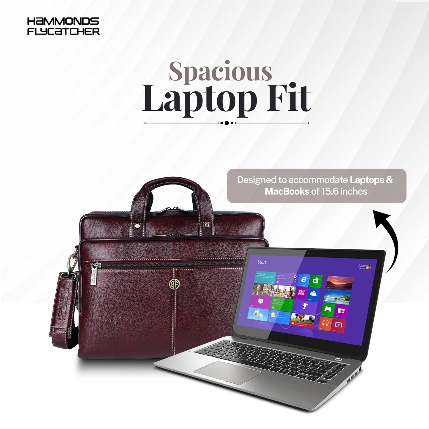 HAMMONDS FLYCATCHER Genuine Leather Office Bag for Men, Stylish 15.6 Inch Laptop Bag for Men, Multi Compartments, Adjustable Strap - 1 Year Warranty - Ideal for Office, Travel, Daily Use - Brown