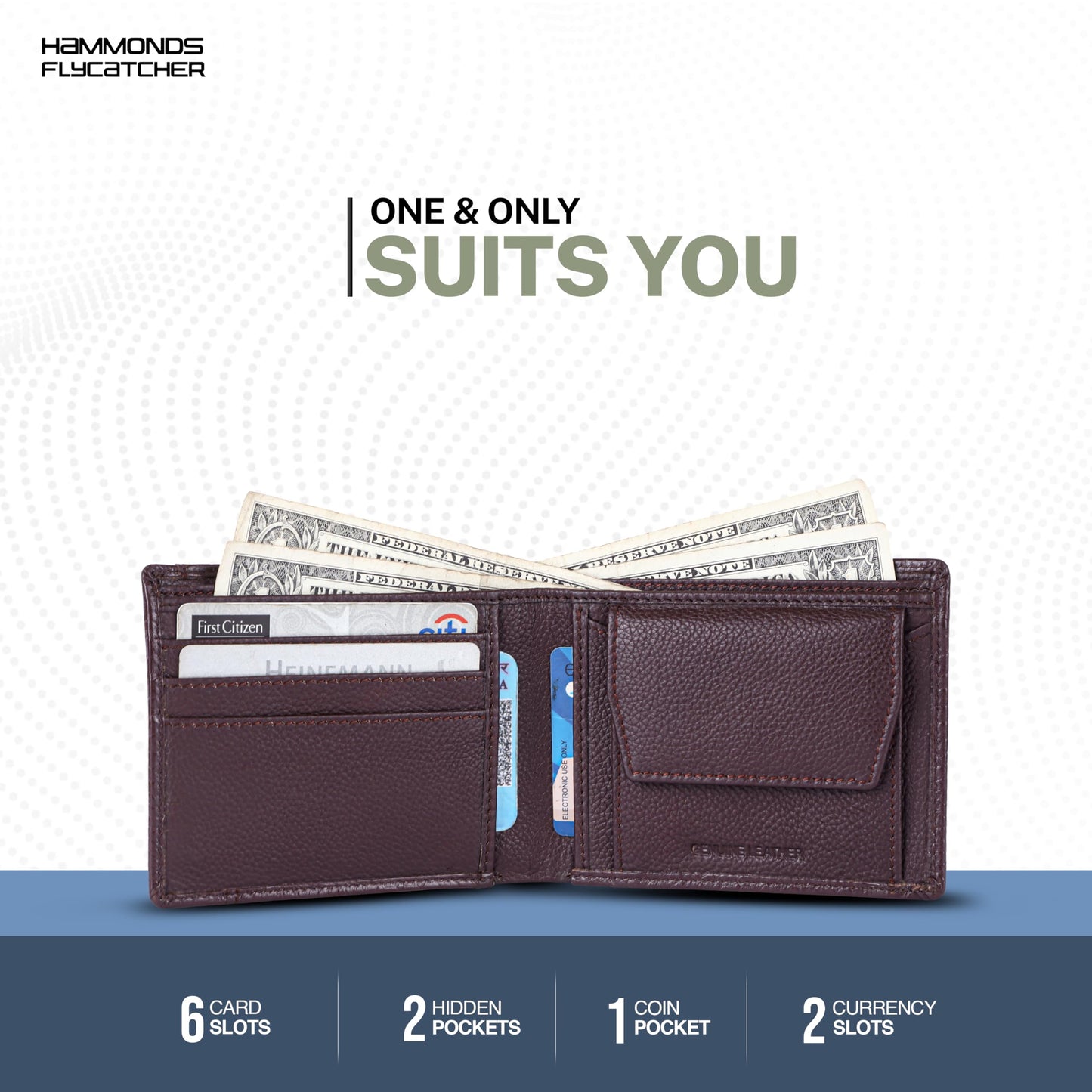 HAMMONDS FLYCATCHER Wallet for Men Leather Original, Mens Wallet, Leather Wallets for Men Stylish, Bi-Fold Wallets for Man, 6 Card Slots, Easy Access Card Slots, Coin Pocket, Mens Gift - Croc Redwood