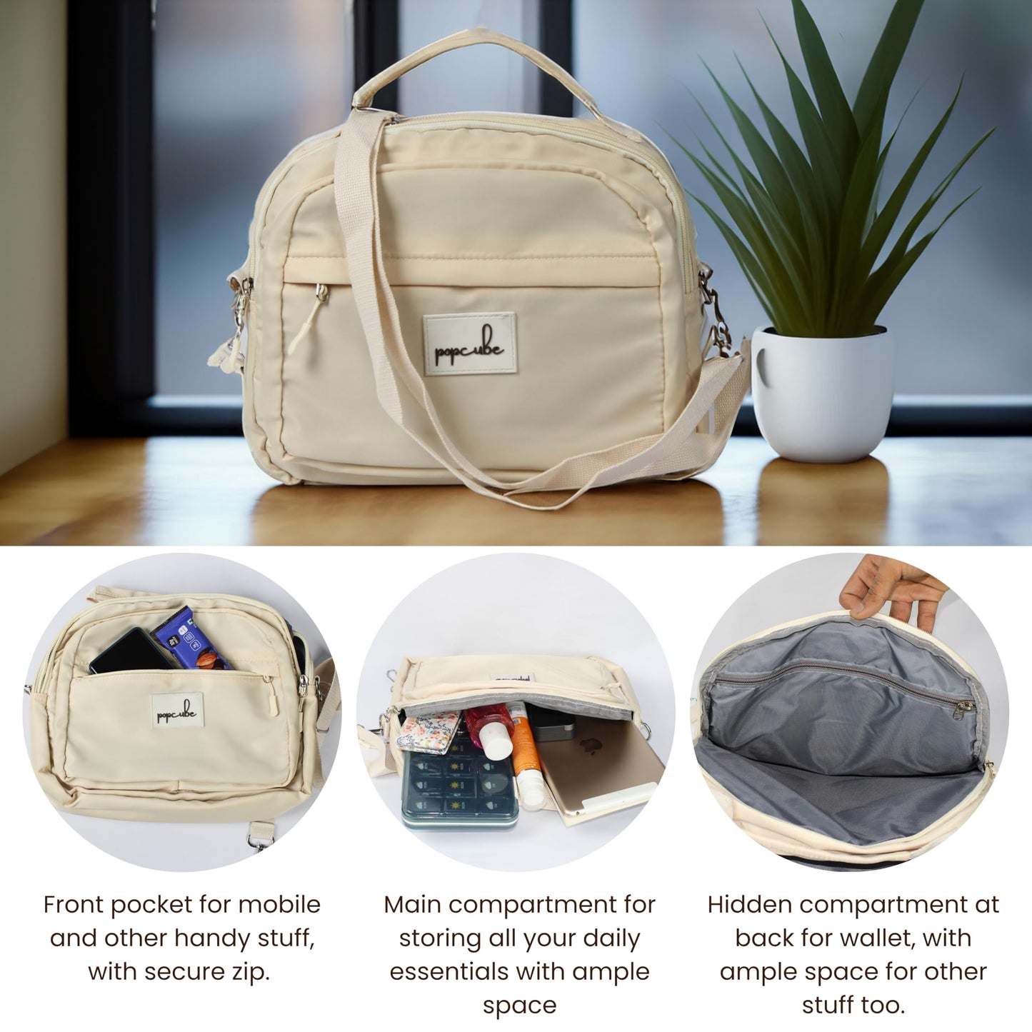 POPCUBE Women Big Crossbody Bag Waterproof Multi-layer Casual Satchel Bag Shoulder Bag Messenger Bag Travel Bag With Inner Padded Pocket & Adjustable Strap